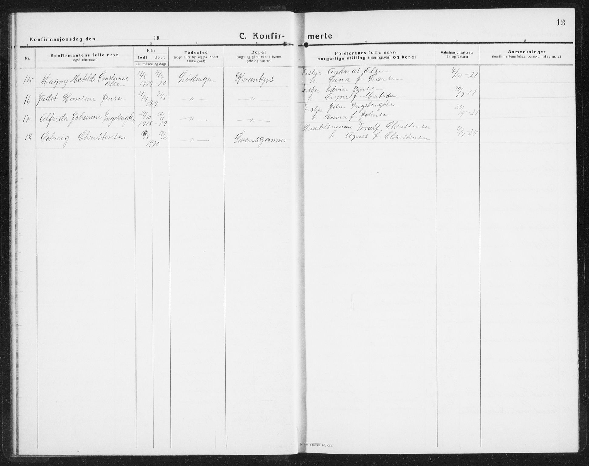 Ministerialprotokoller, klokkerbøker og fødselsregistre - Nordland, AV/SAT-A-1459/872/L1050: Parish register (copy) no. 872C06, 1932-1942, p. 13