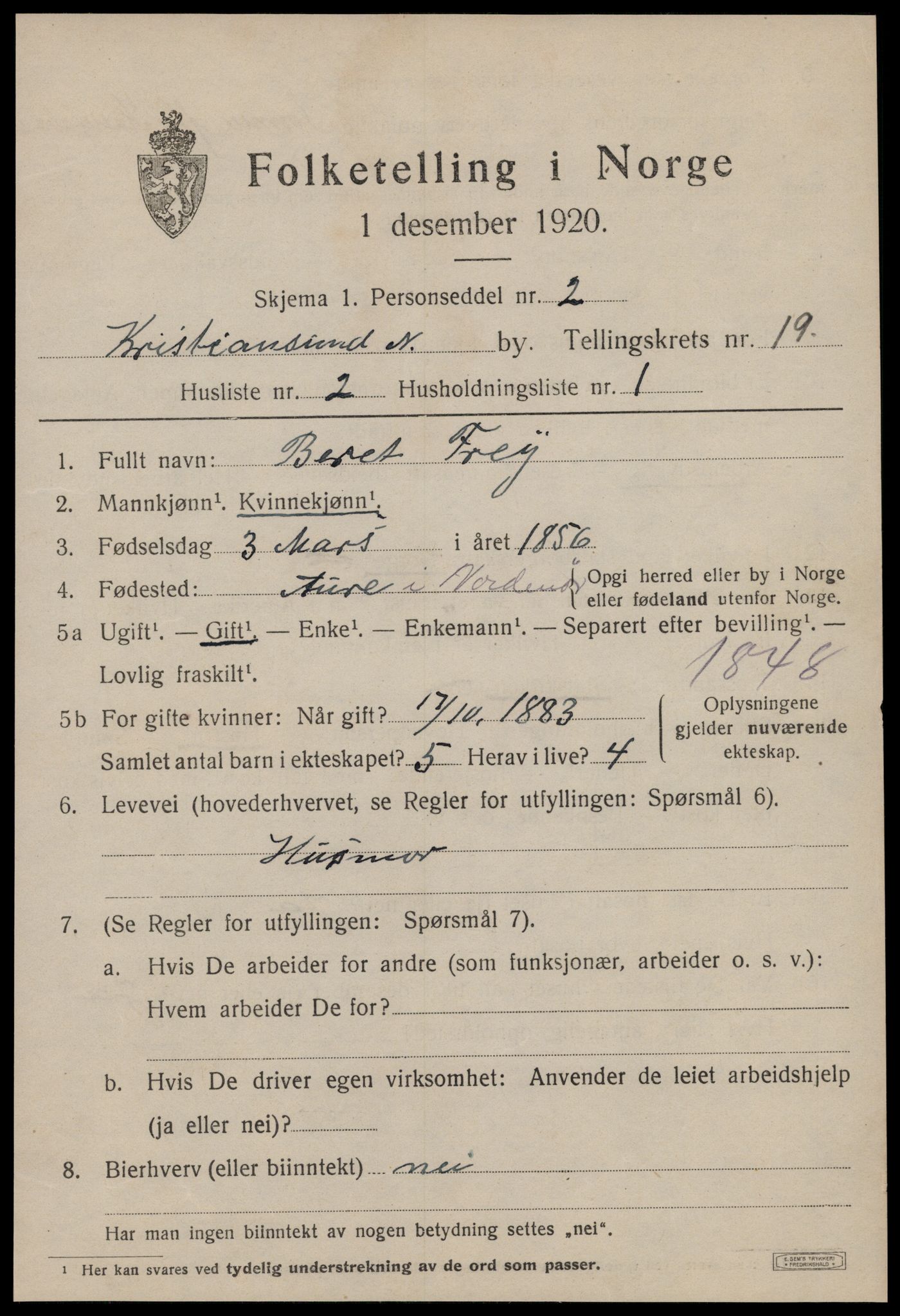 SAT, 1920 census for Kristiansund, 1920, p. 38965