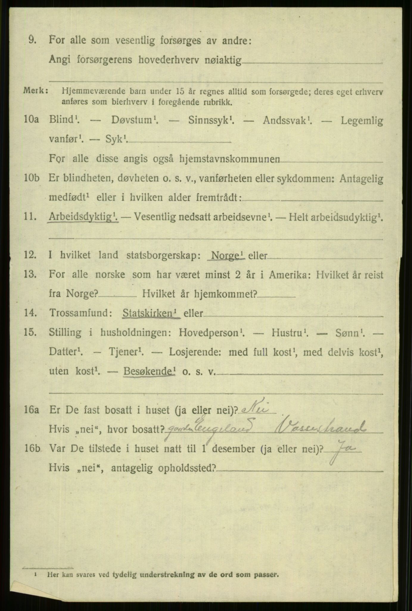 SAB, 1920 census for Vossestrand, 1920, p. 2375
