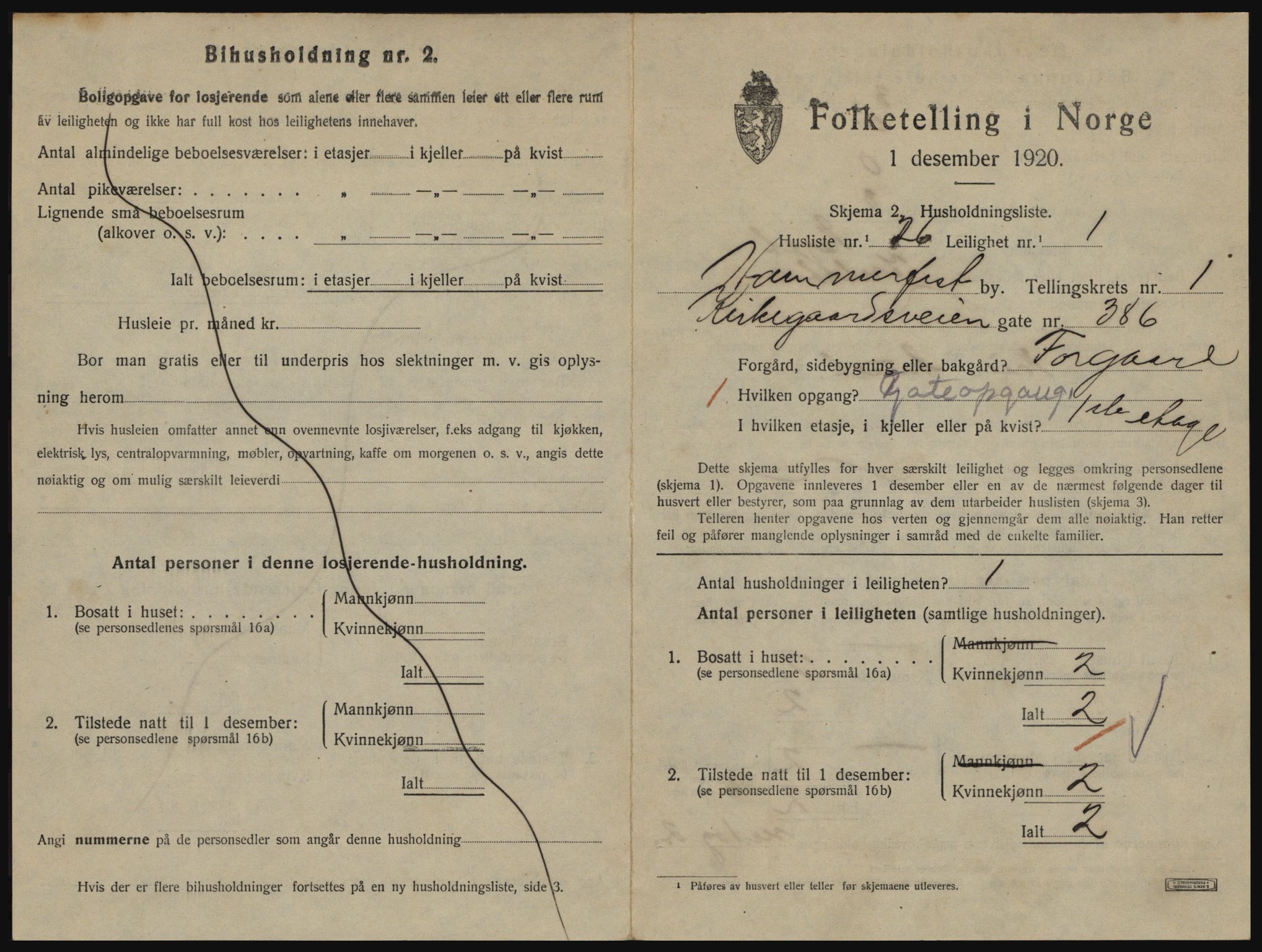 SATØ, 1920 census for Hammerfest, 1920, p. 1110