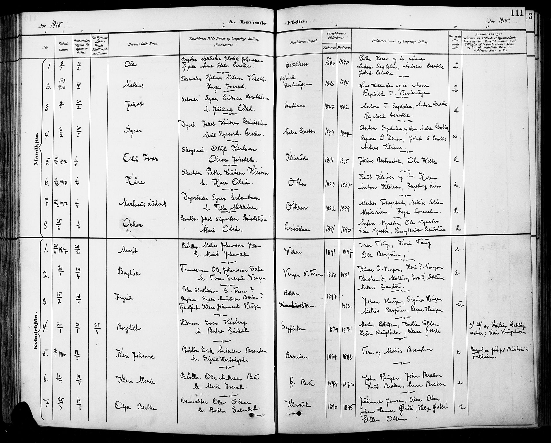 Sel prestekontor, SAH/PREST-074/H/Ha/Hab/L0001: Parish register (copy) no. 1, 1894-1923, p. 111