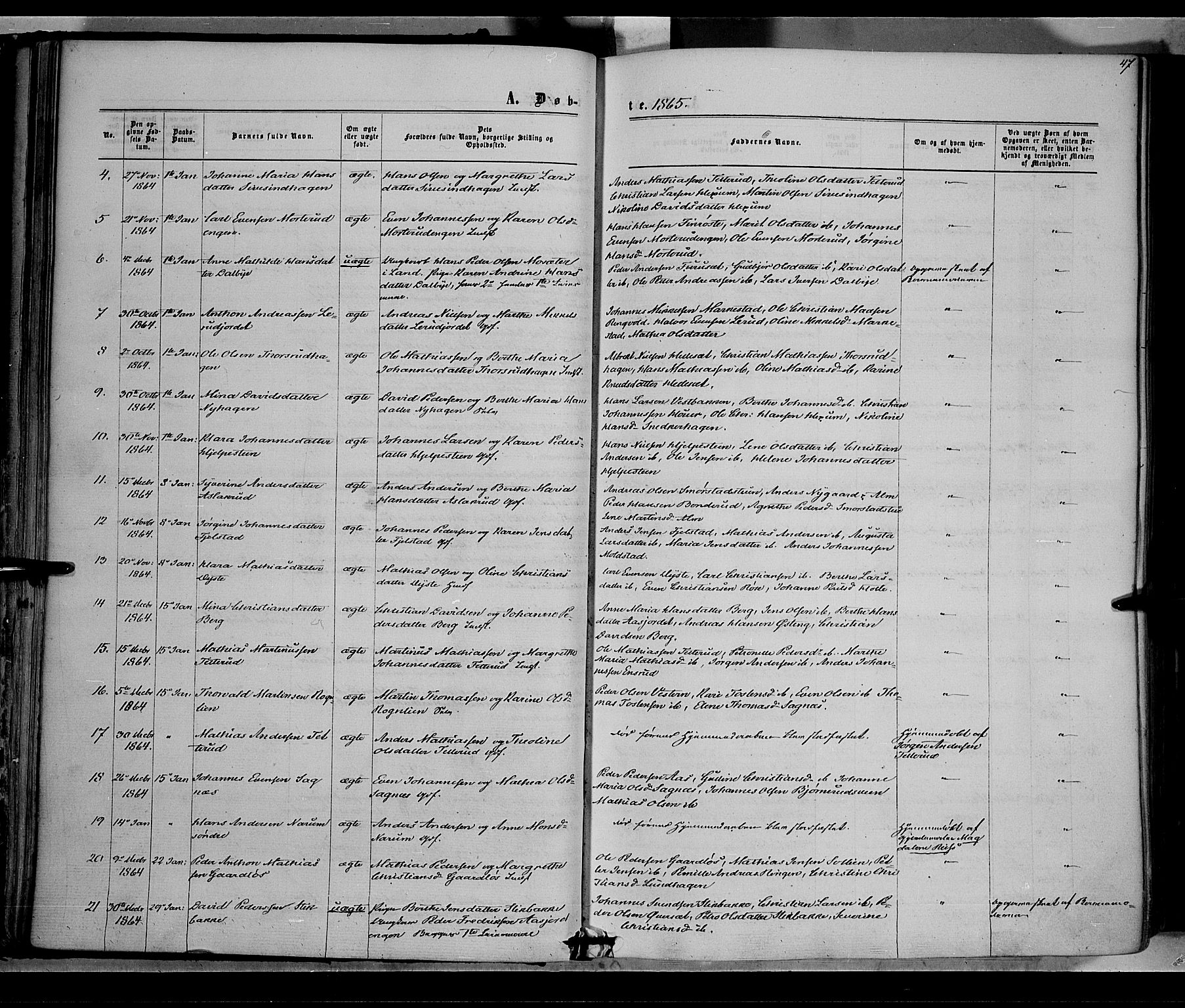 Vestre Toten prestekontor, SAH/PREST-108/H/Ha/Haa/L0007: Parish register (official) no. 7, 1862-1869, p. 47