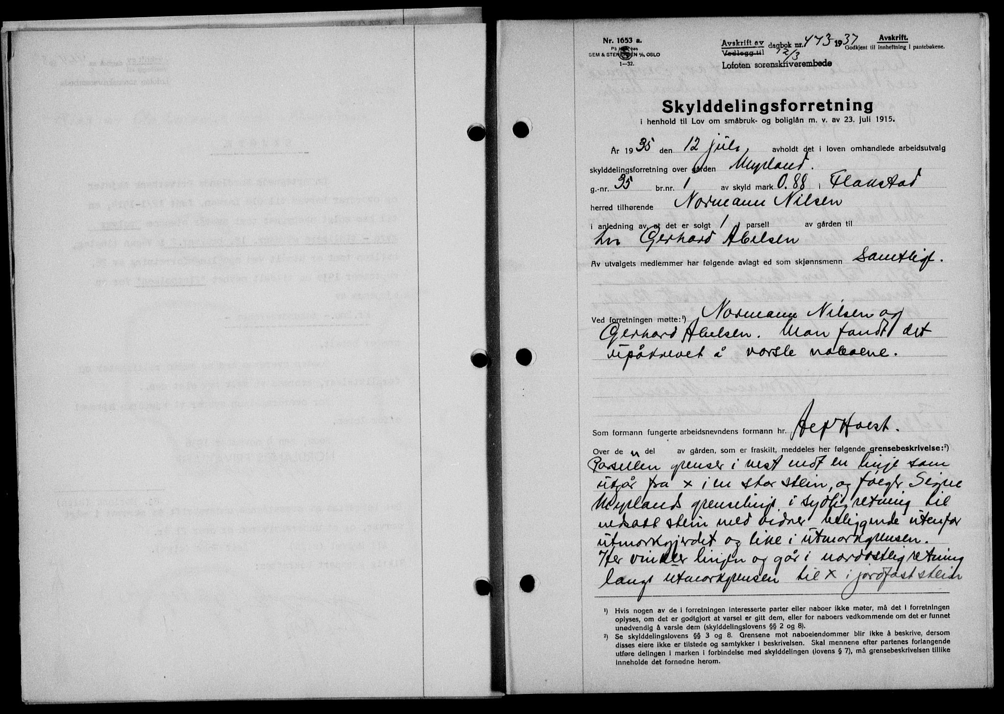 Lofoten sorenskriveri, SAT/A-0017/1/2/2C/L0002a: Mortgage book no. 2a, 1937-1937, Diary no: : 473/1937
