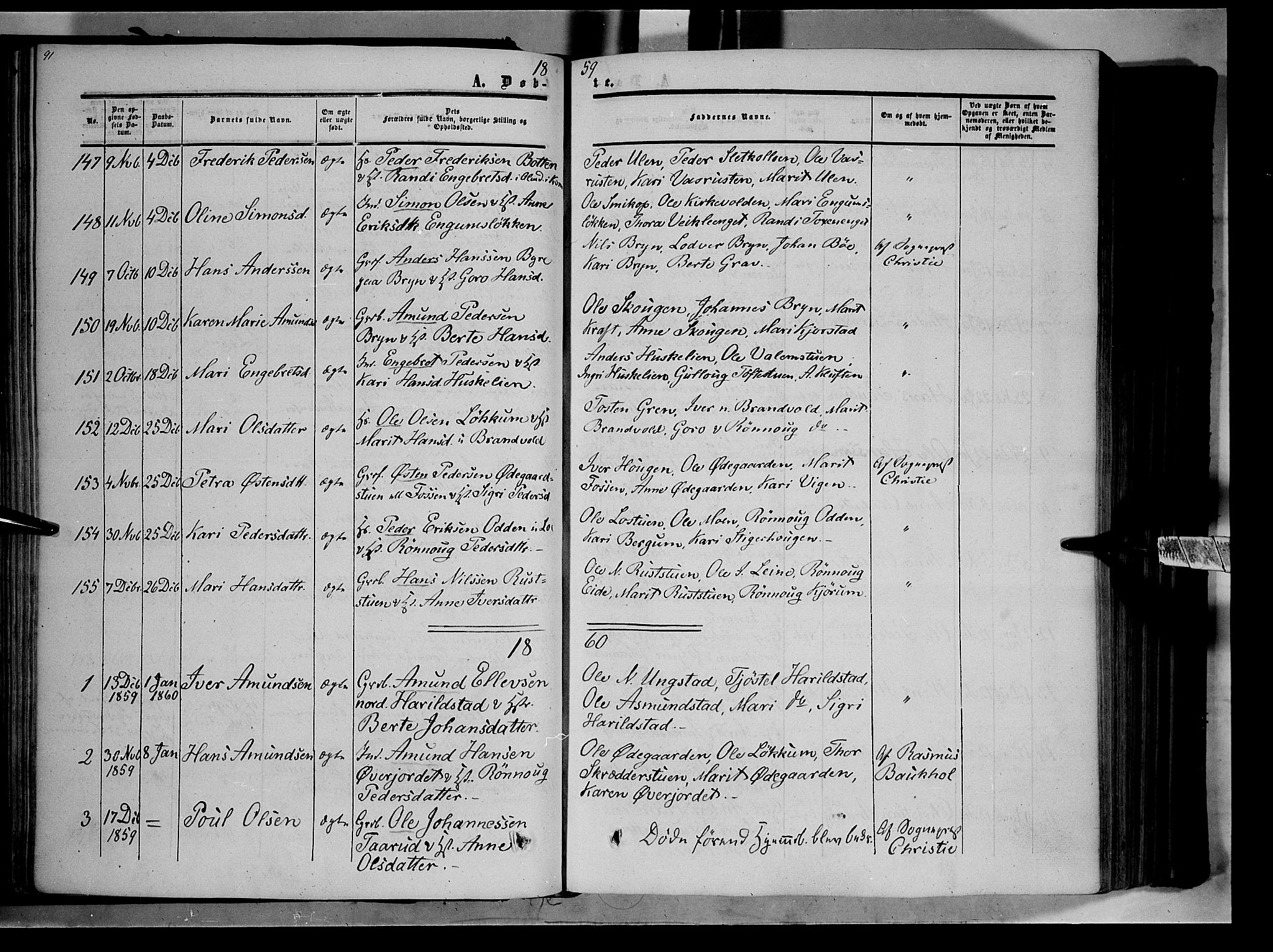 Nord-Fron prestekontor, SAH/PREST-080/H/Ha/Haa/L0001: Parish register (official) no. 1, 1851-1864, p. 91