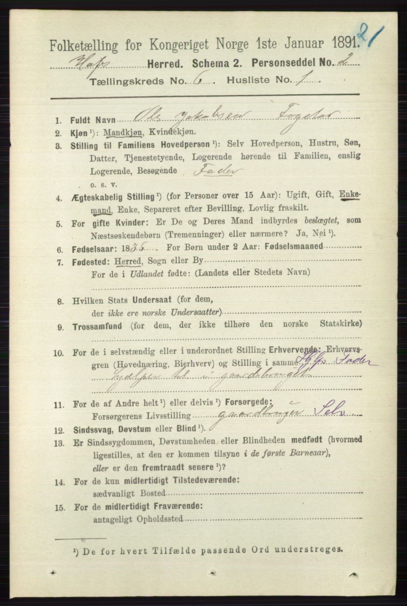 RA, 1891 census for 0714 Hof, 1891, p. 1782