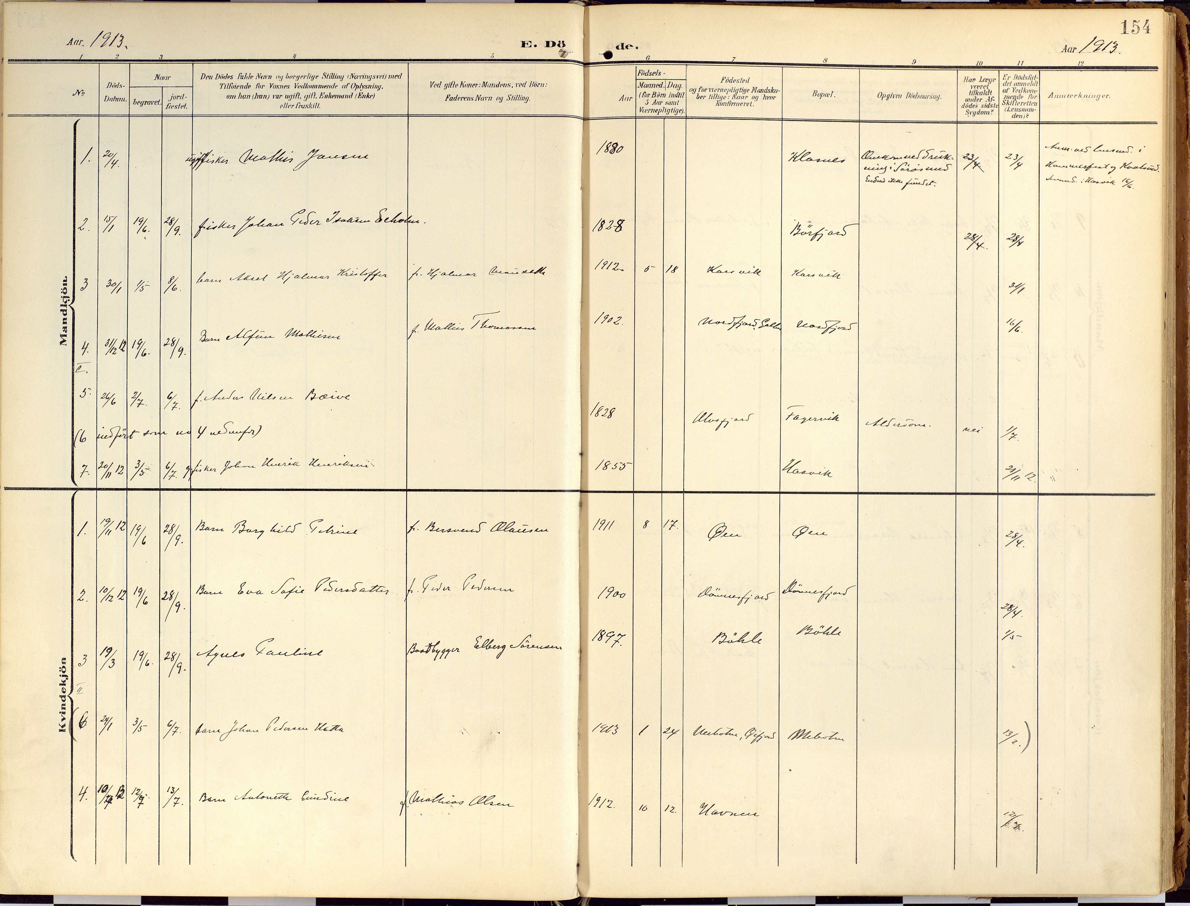 Loppa sokneprestkontor, SATØ/S-1339/H/Ha/L0010kirke: Parish register (official) no. 10, 1907-1922, p. 154