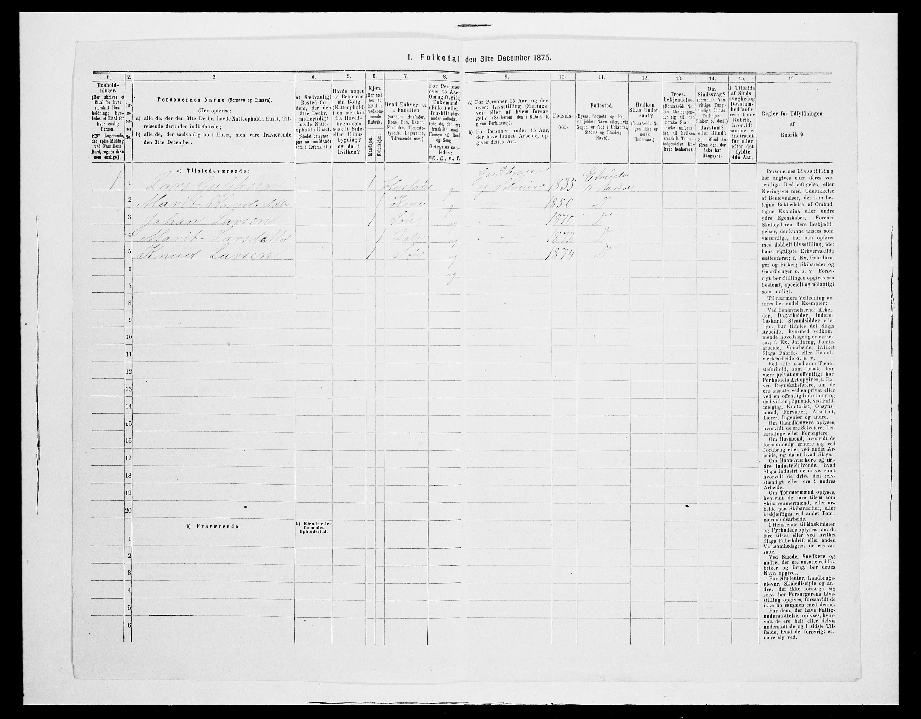 SAH, 1875 census for 0542P Nord-Aurdal, 1875, p. 462