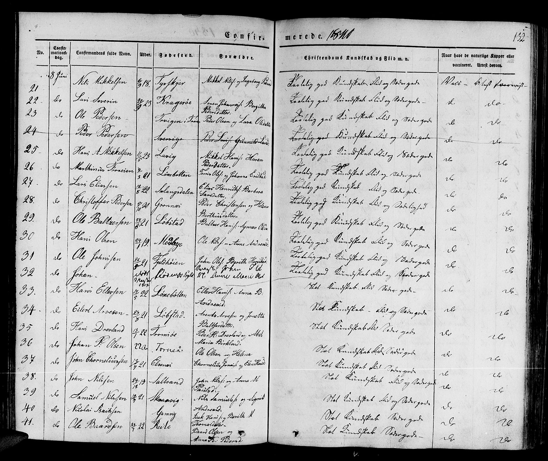 Ibestad sokneprestembete, AV/SATØ-S-0077/H/Ha/Haa/L0006kirke: Parish register (official) no. 6, 1837-1850, p. 132