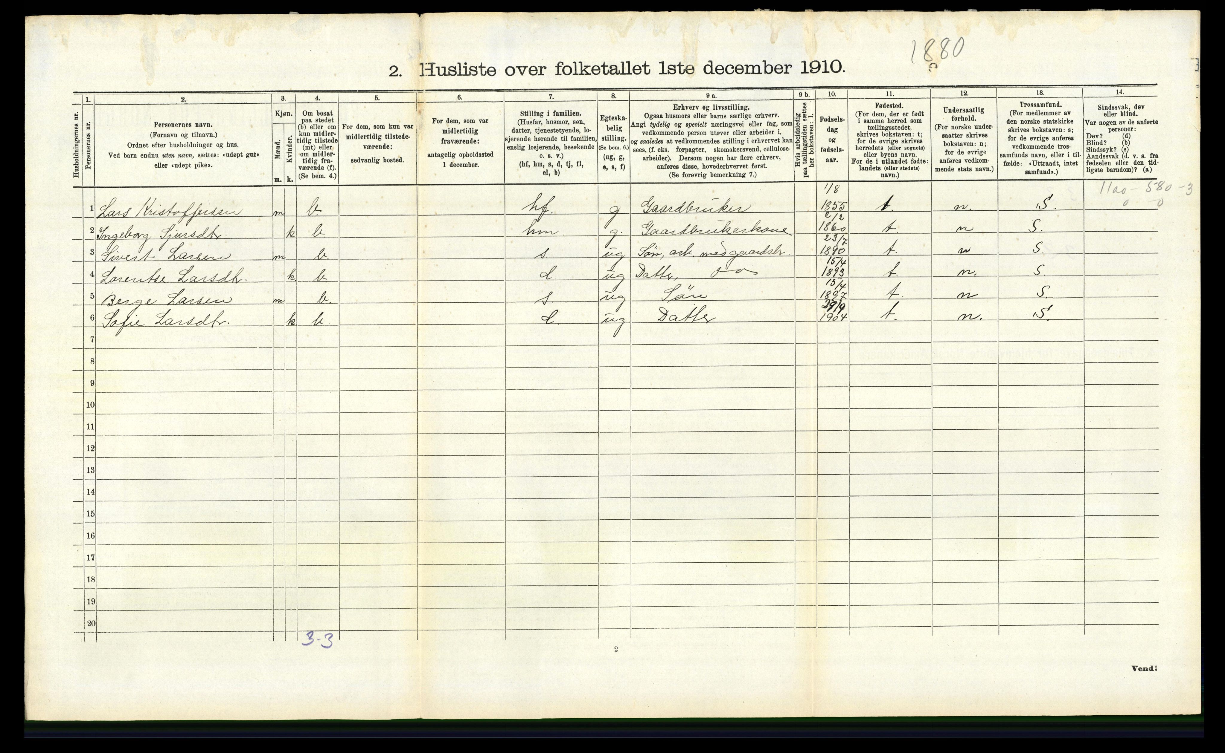 RA, 1910 census for Tysnes, 1910, p. 211