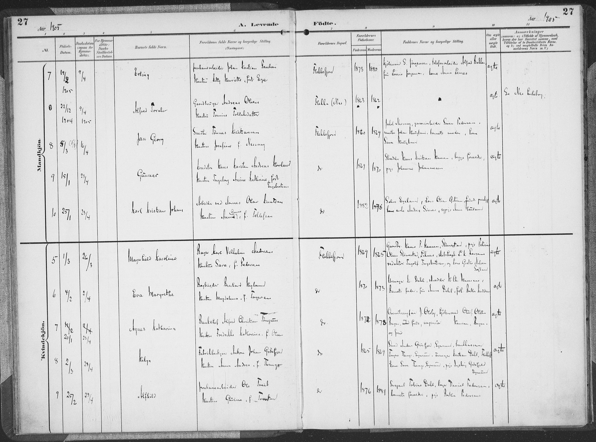 Flekkefjord sokneprestkontor, AV/SAK-1111-0012/F/Fa/Faa/L0002: Parish register (official) no. A 2, 1900-1912, p. 27