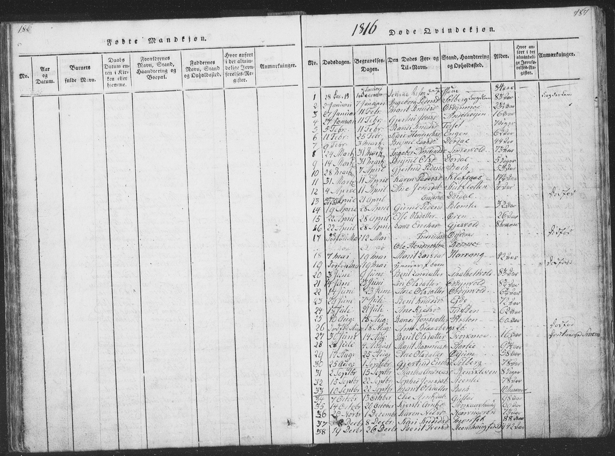 Ministerialprotokoller, klokkerbøker og fødselsregistre - Sør-Trøndelag, SAT/A-1456/668/L0816: Parish register (copy) no. 668C05, 1816-1893, p. 186-187