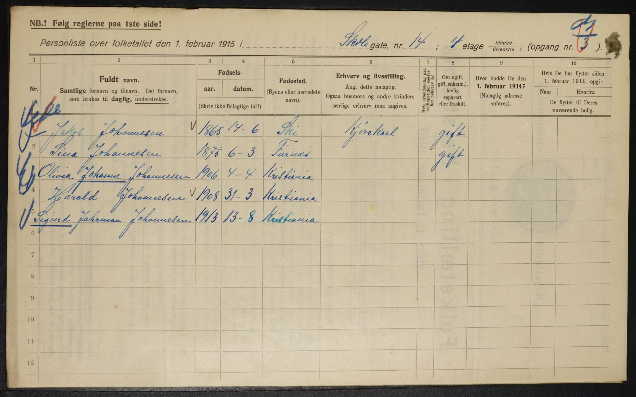 OBA, Municipal Census 1915 for Kristiania, 1915, p. 96244