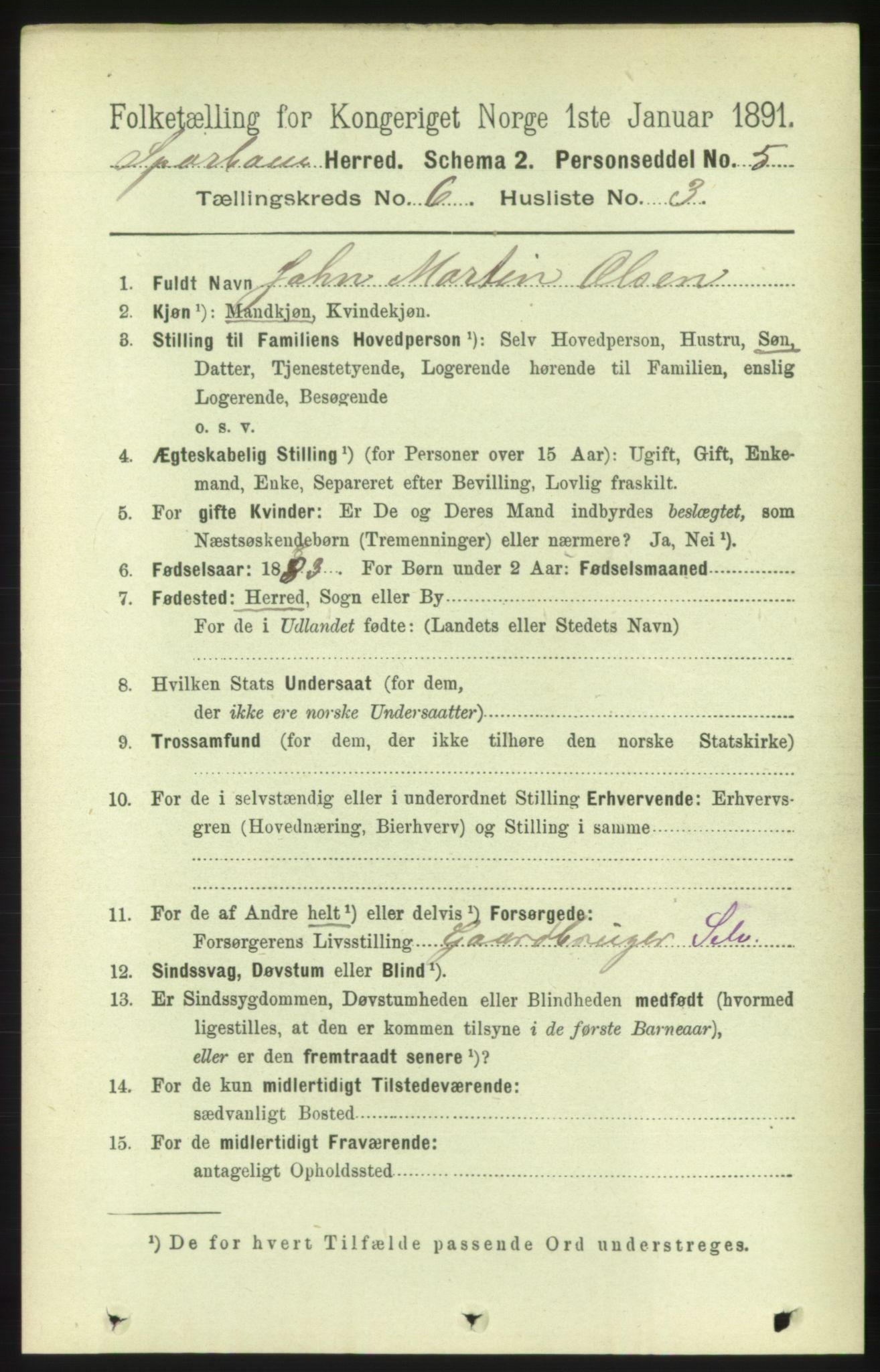 RA, 1891 census for 1731 Sparbu, 1891, p. 2169