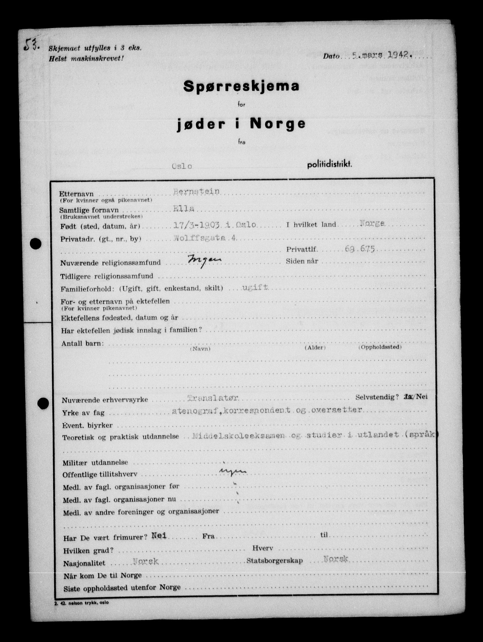 Statspolitiet - Hovedkontoret / Osloavdelingen, AV/RA-S-1329/G/Ga/L0009: Spørreskjema for jøder i Norge, Oslo Alexander-Gutman, 1942, p. 161