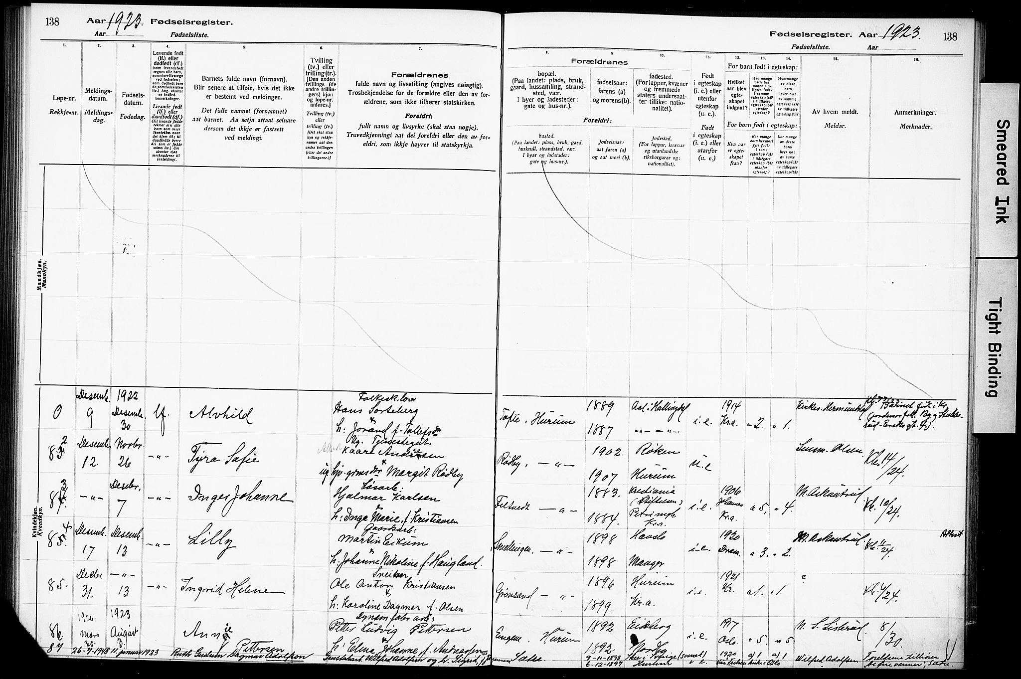 Hurum kirkebøker, AV/SAKO-A-229/J/Ja/L0001: Birth register no. 1, 1916-1928, p. 138