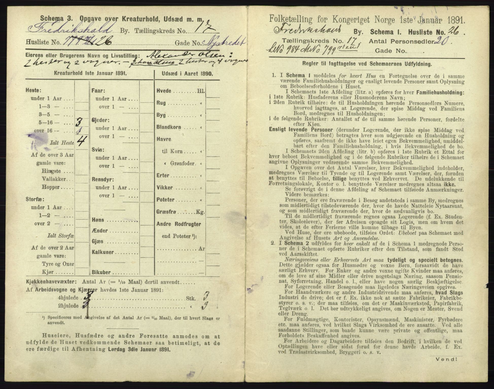 RA, 1891 census for 0101 Fredrikshald, 1891, p. 1582