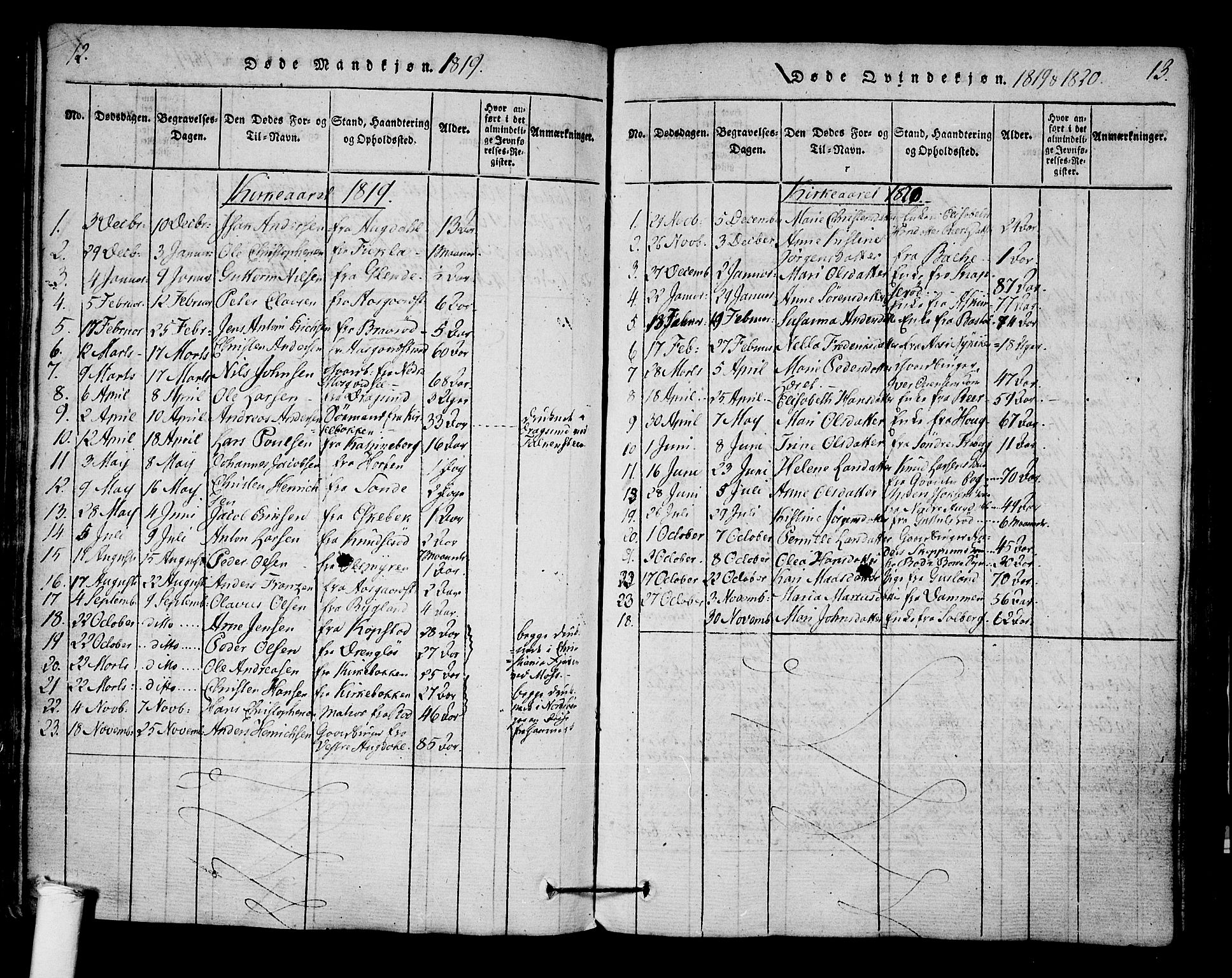Borre kirkebøker, SAKO/A-338/F/Fa/L0004: Parish register (official) no. I 4, 1815-1845, p. 12-13