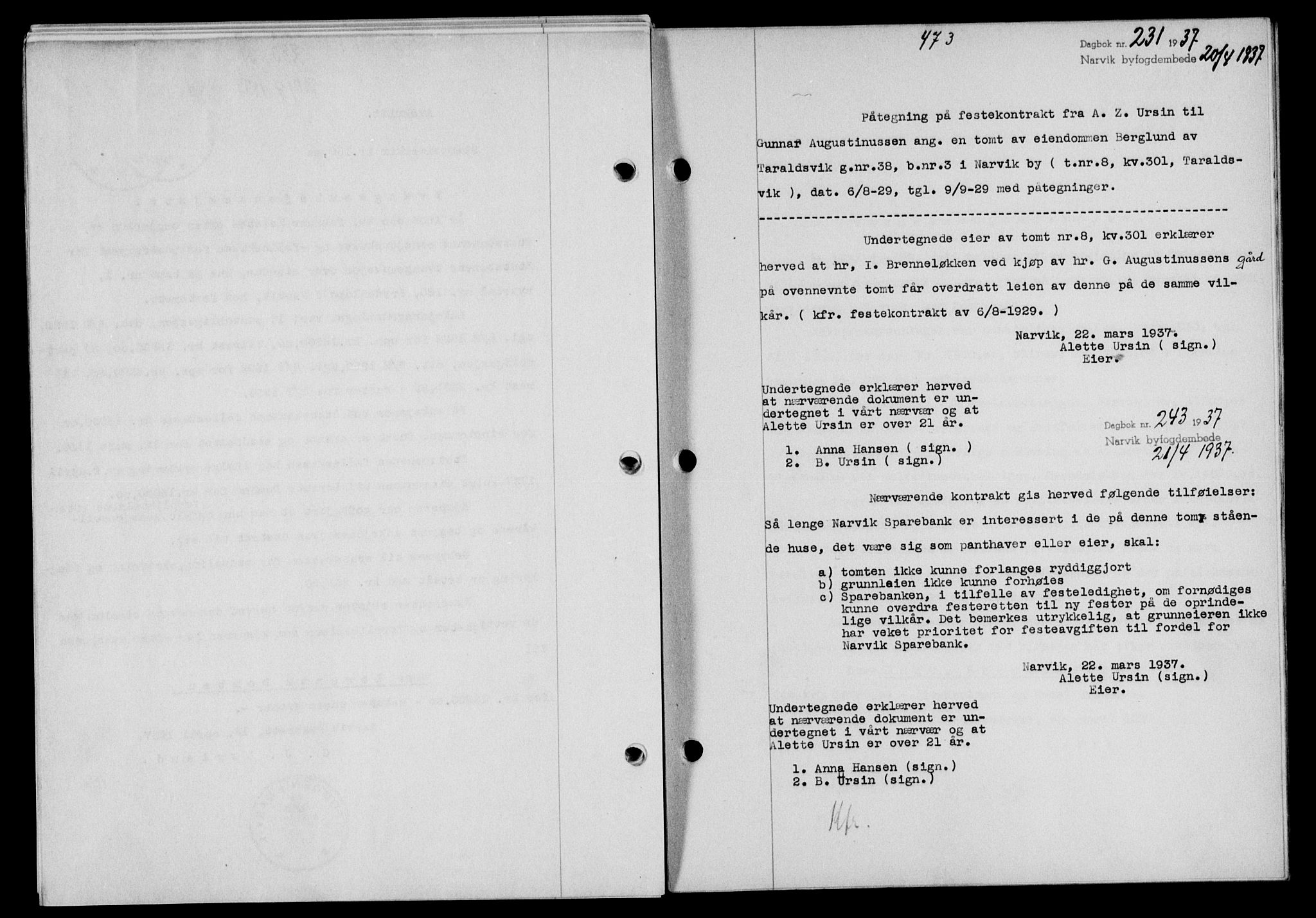 Narvik sorenskriveri, SAT/A-0002/1/2/2C/2Ca/L0011: Mortgage book no. 14, 1935-1937, Deed date: 20.04.1937