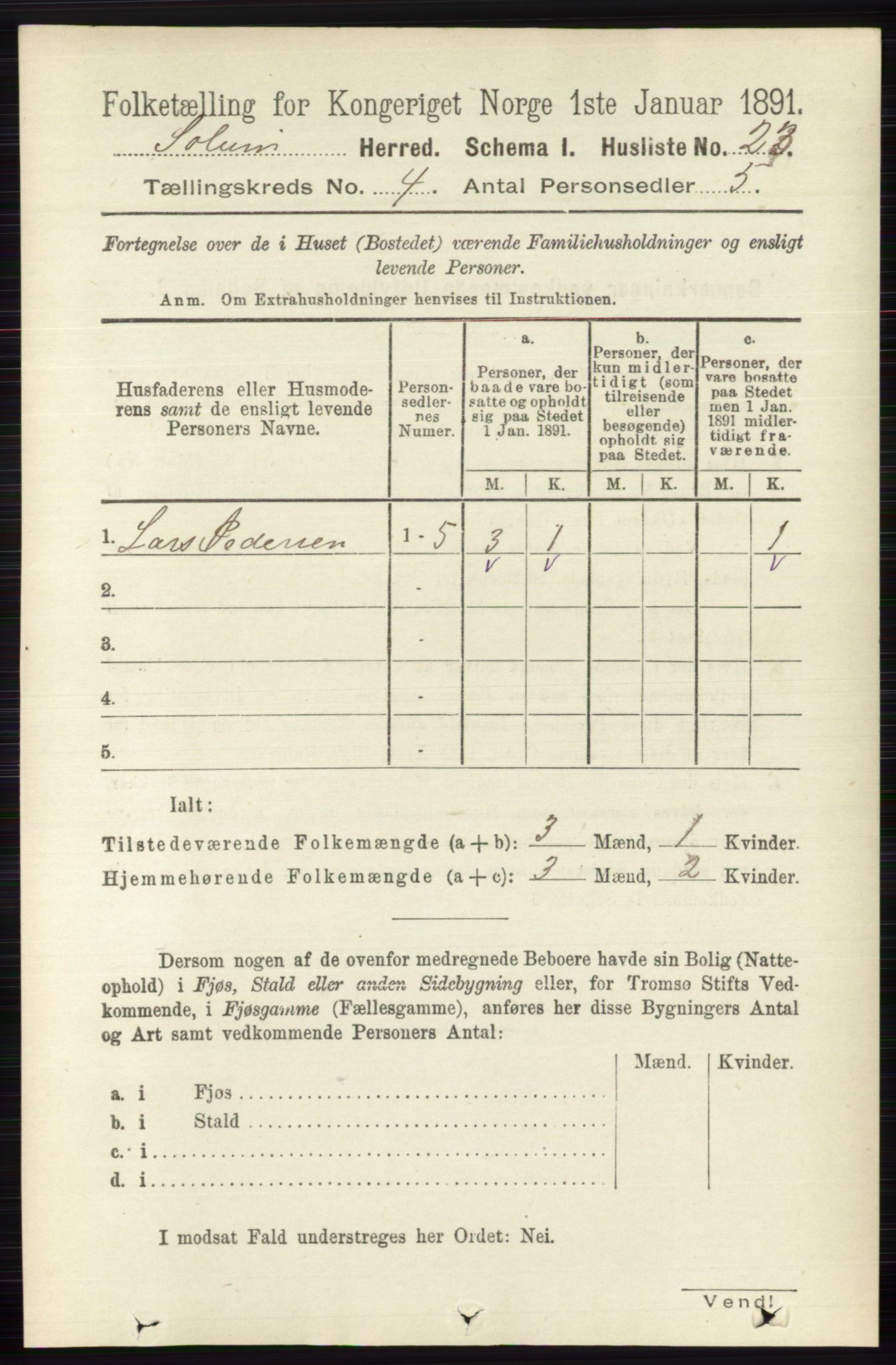 RA, 1891 census for 0818 Solum, 1891, p. 610