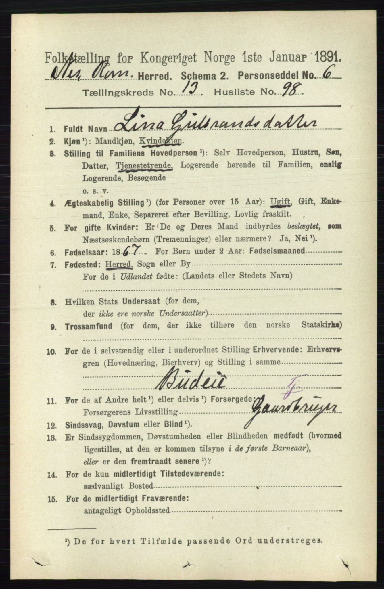 RA, 1891 census for 0236 Nes, 1891, p. 8402