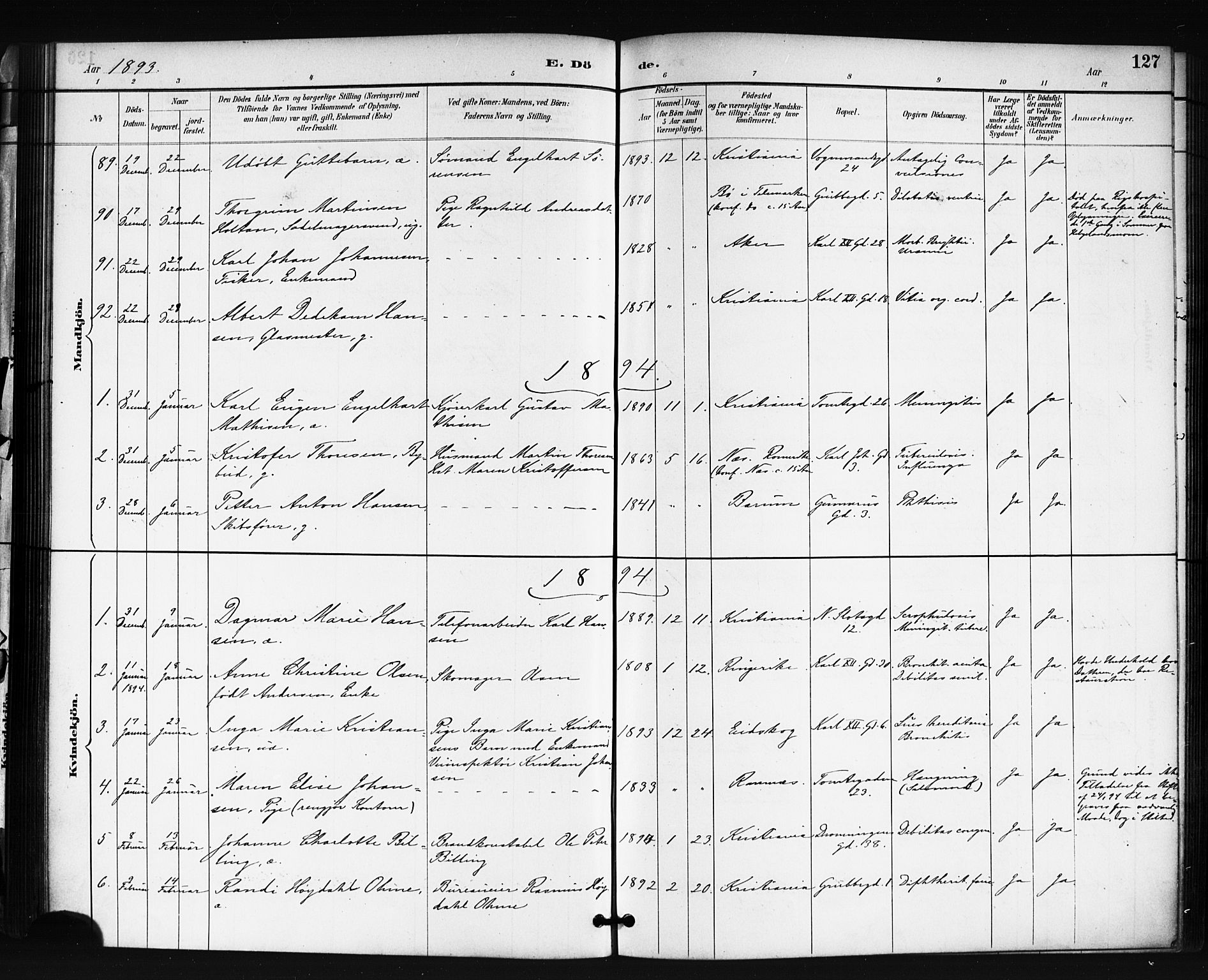 Oslo domkirke Kirkebøker, AV/SAO-A-10752/F/Fa/L0035: Parish register (official) no. 35, 1885-1901, p. 127