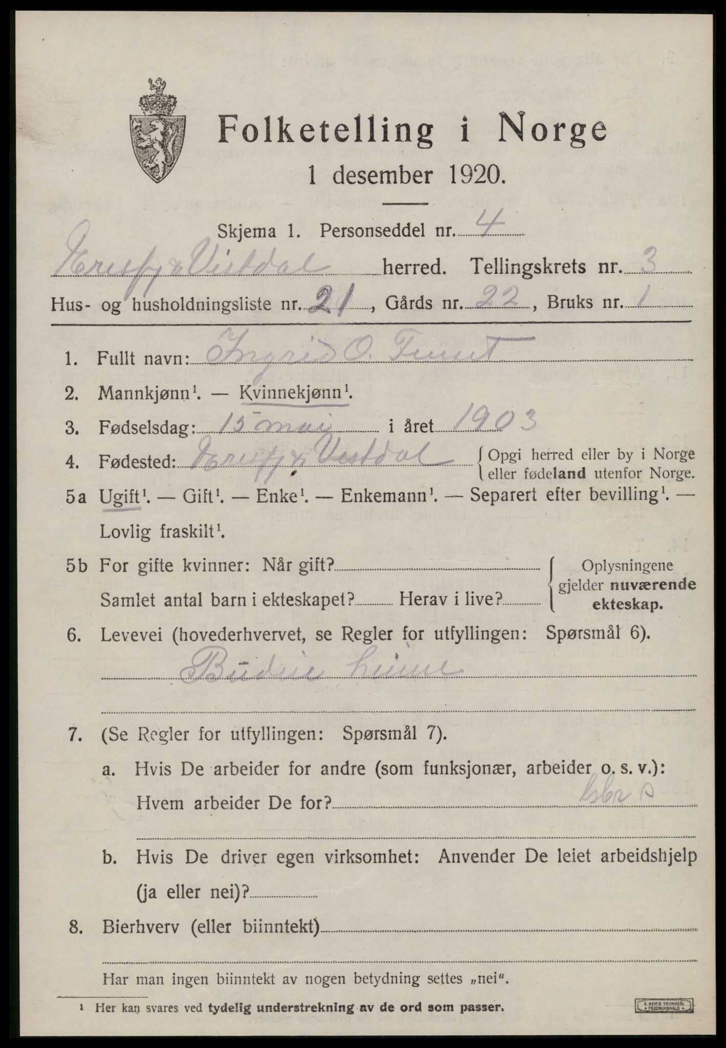 SAT, 1920 census for Eresfjord og Vistdal, 1920, p. 1963