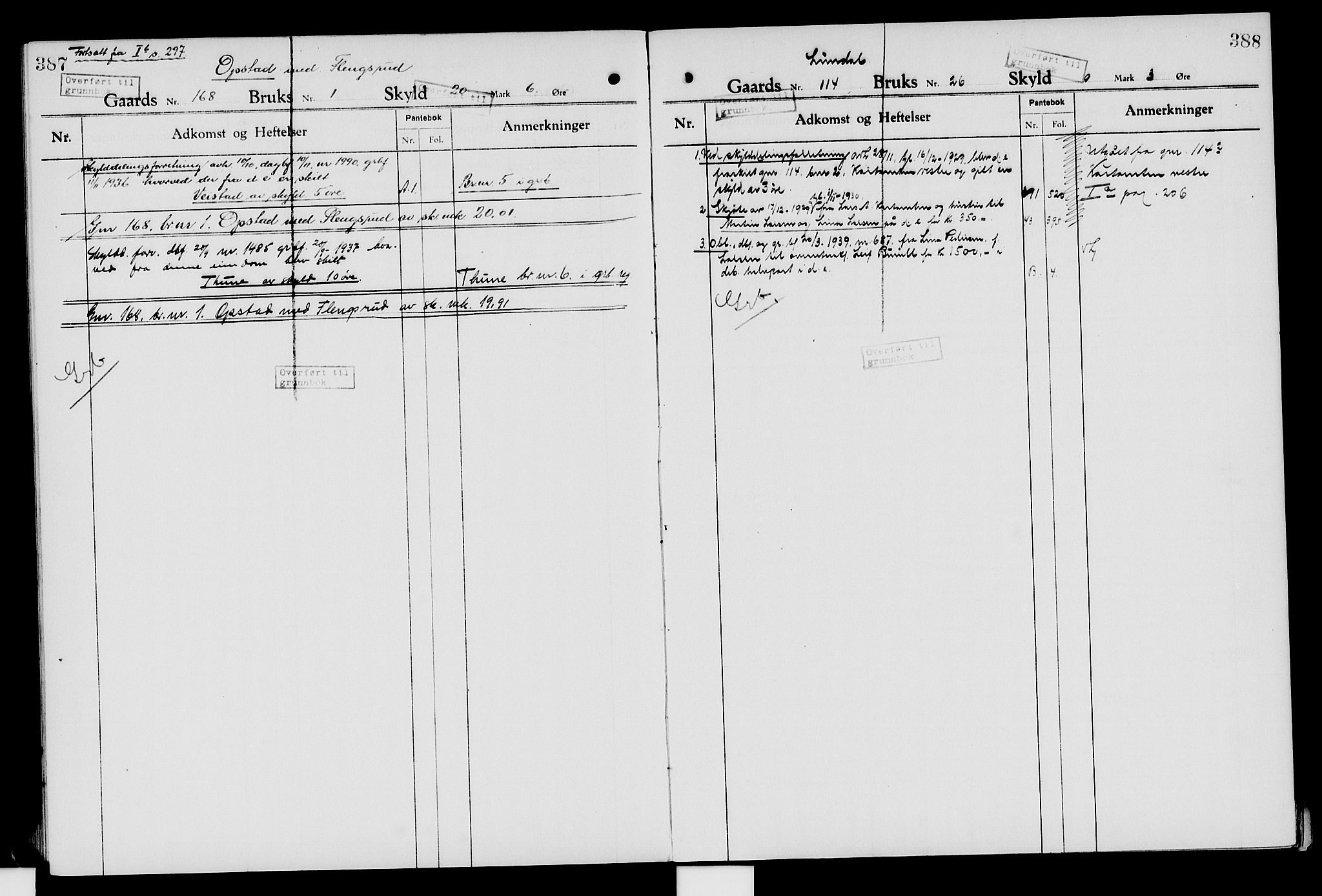 Nord-Hedmark sorenskriveri, SAH/TING-012/H/Ha/Had/Hade/L0007: Mortgage register no. 4.7, 1924-1940, p. 387-388