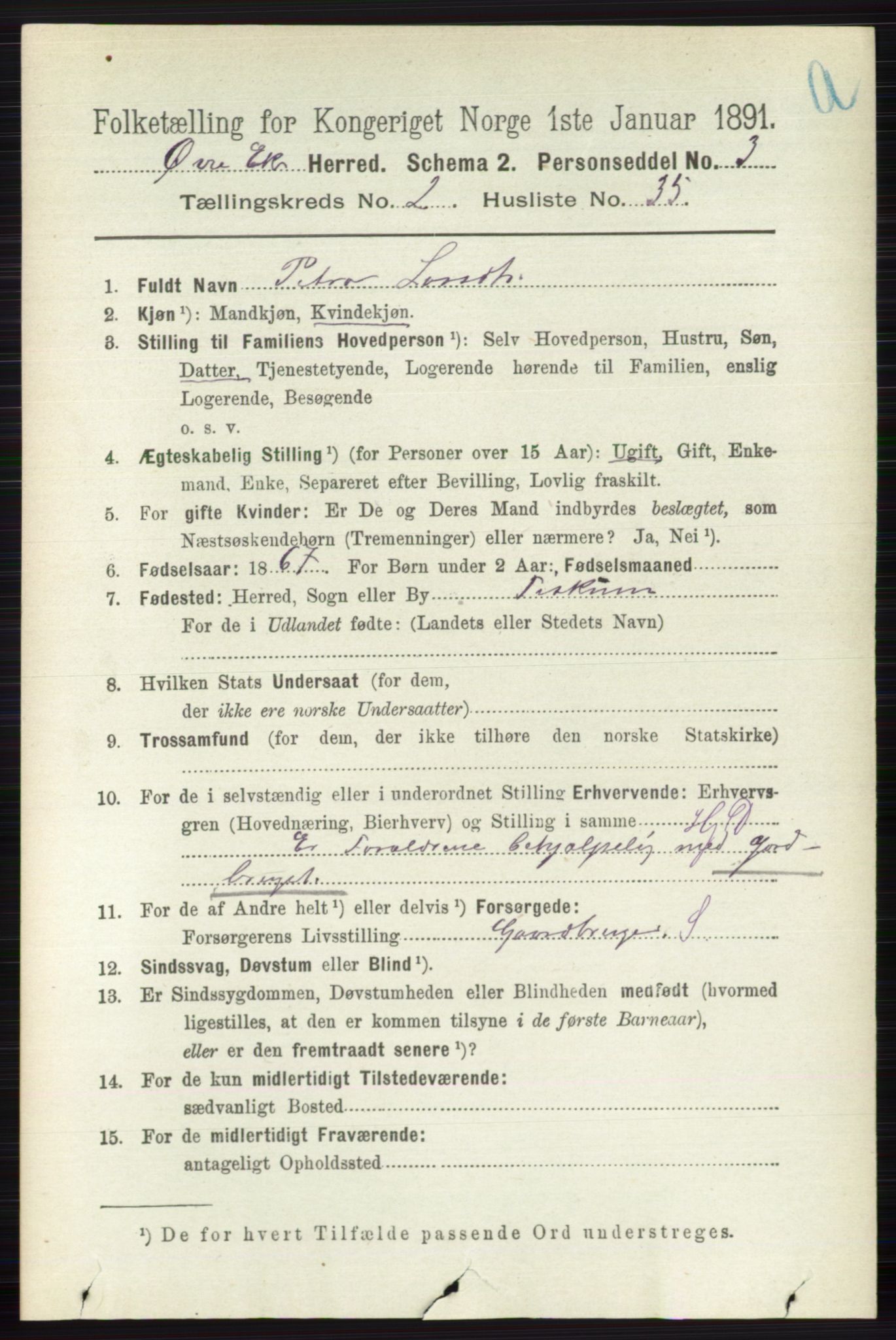 RA, 1891 census for 0624 Øvre Eiker, 1891, p. 734