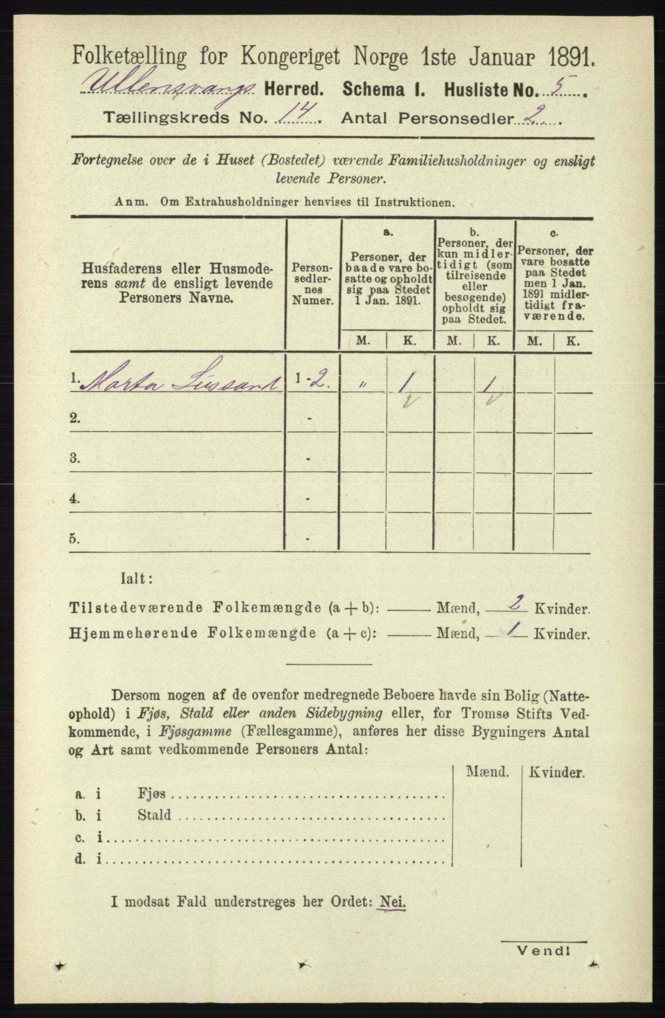 RA, 1891 census for 1230 Ullensvang, 1891, p. 5495