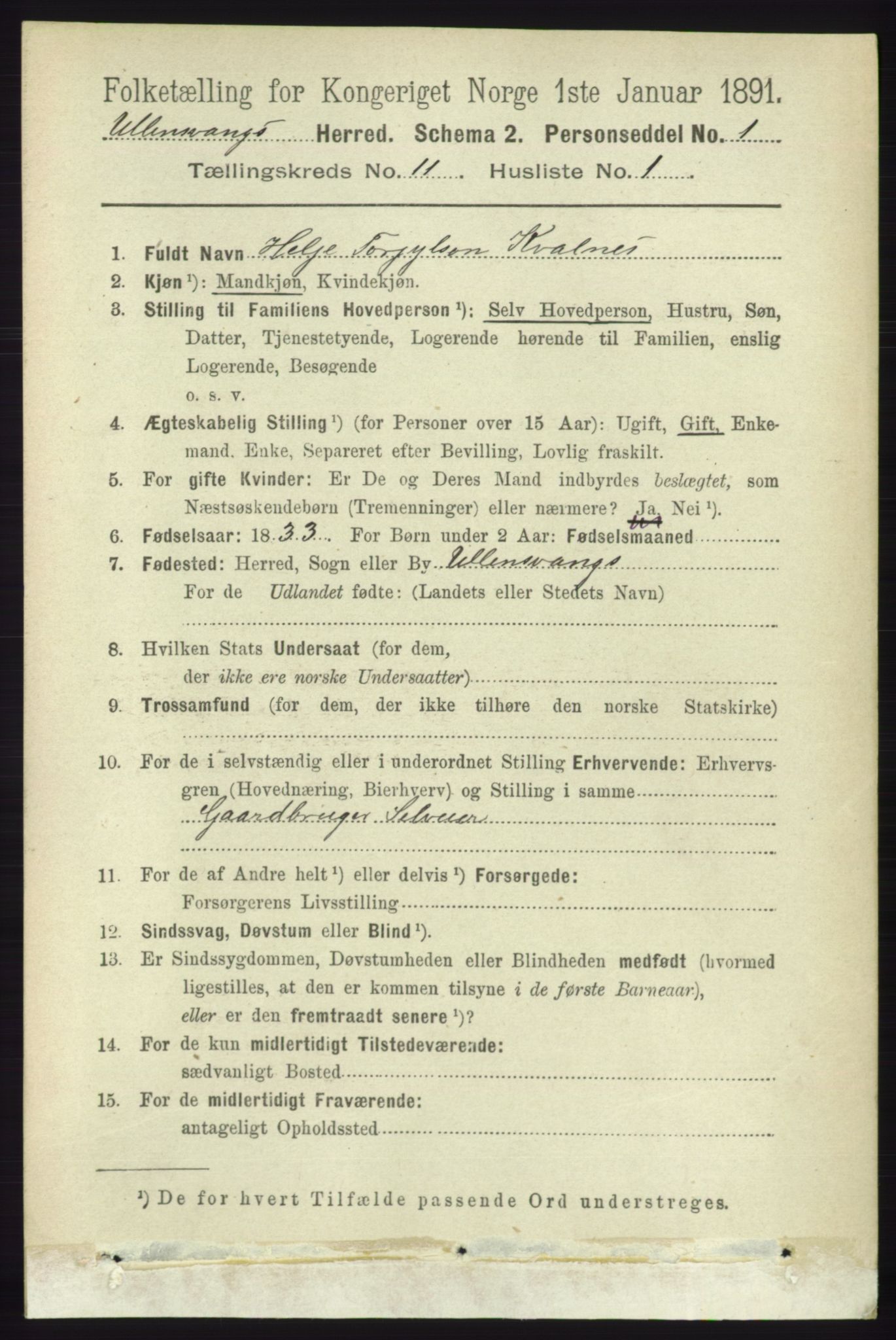 RA, 1891 census for 1230 Ullensvang, 1891, p. 4263