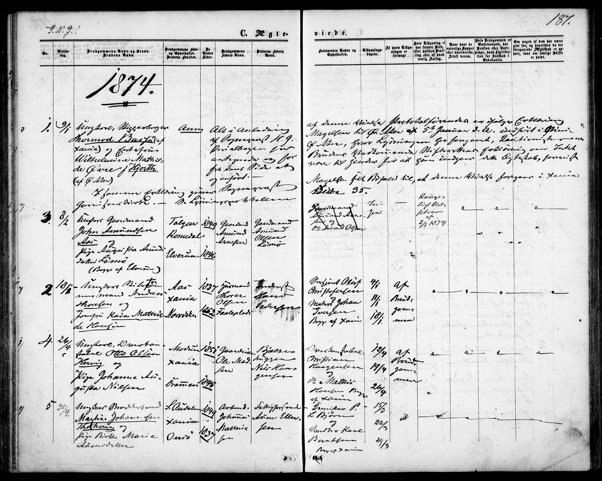 Garnisonsmenigheten Kirkebøker, SAO/A-10846/F/Fa/L0011: Parish register (official) no. 11, 1870-1880, p. 187