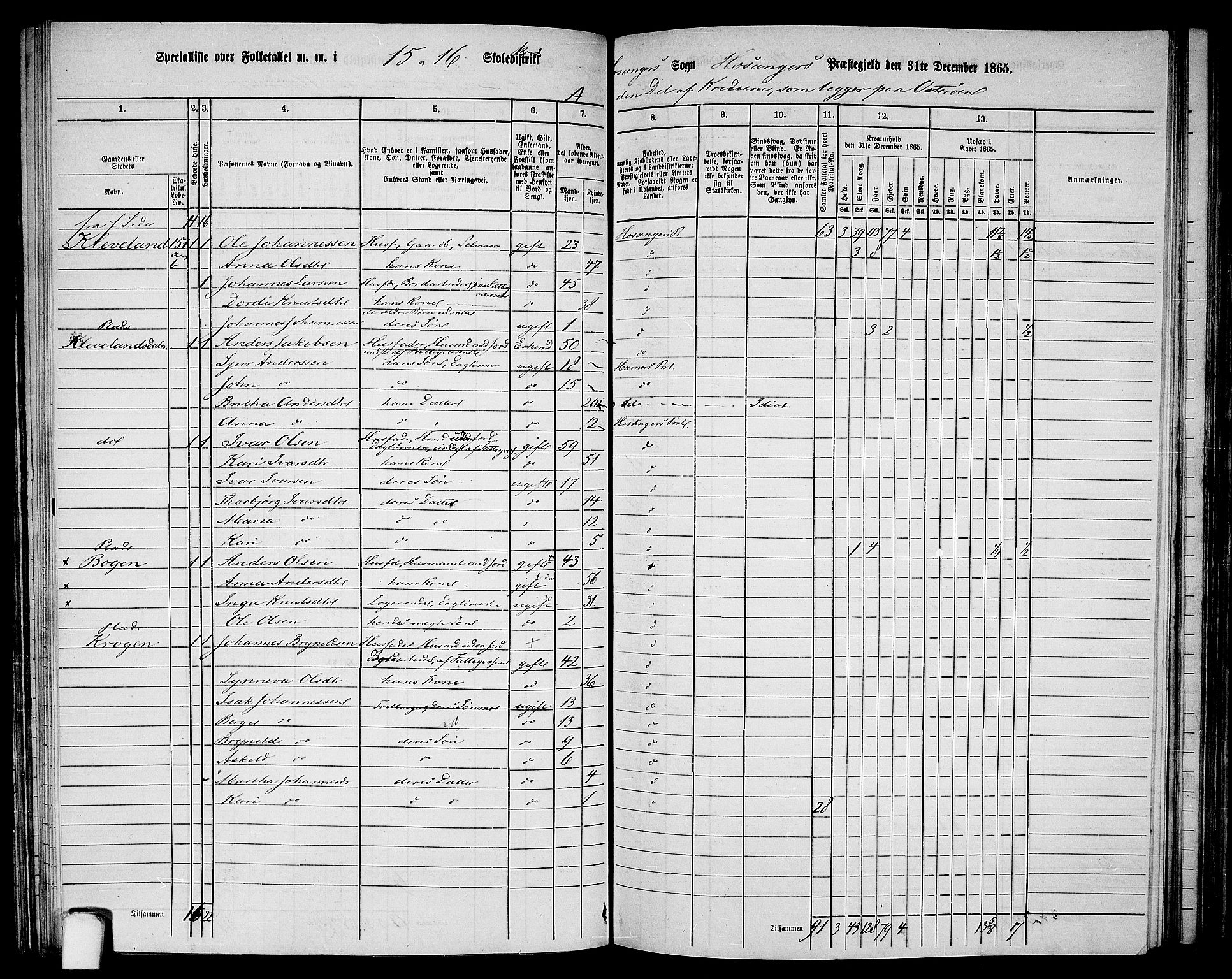 RA, 1865 census for Hosanger, 1865, p. 93