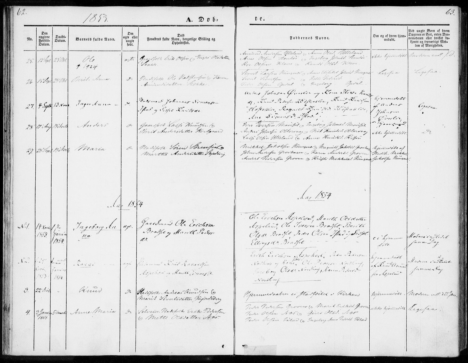 Ministerialprotokoller, klokkerbøker og fødselsregistre - Møre og Romsdal, SAT/A-1454/557/L0680: Parish register (official) no. 557A02, 1843-1869, p. 62-63