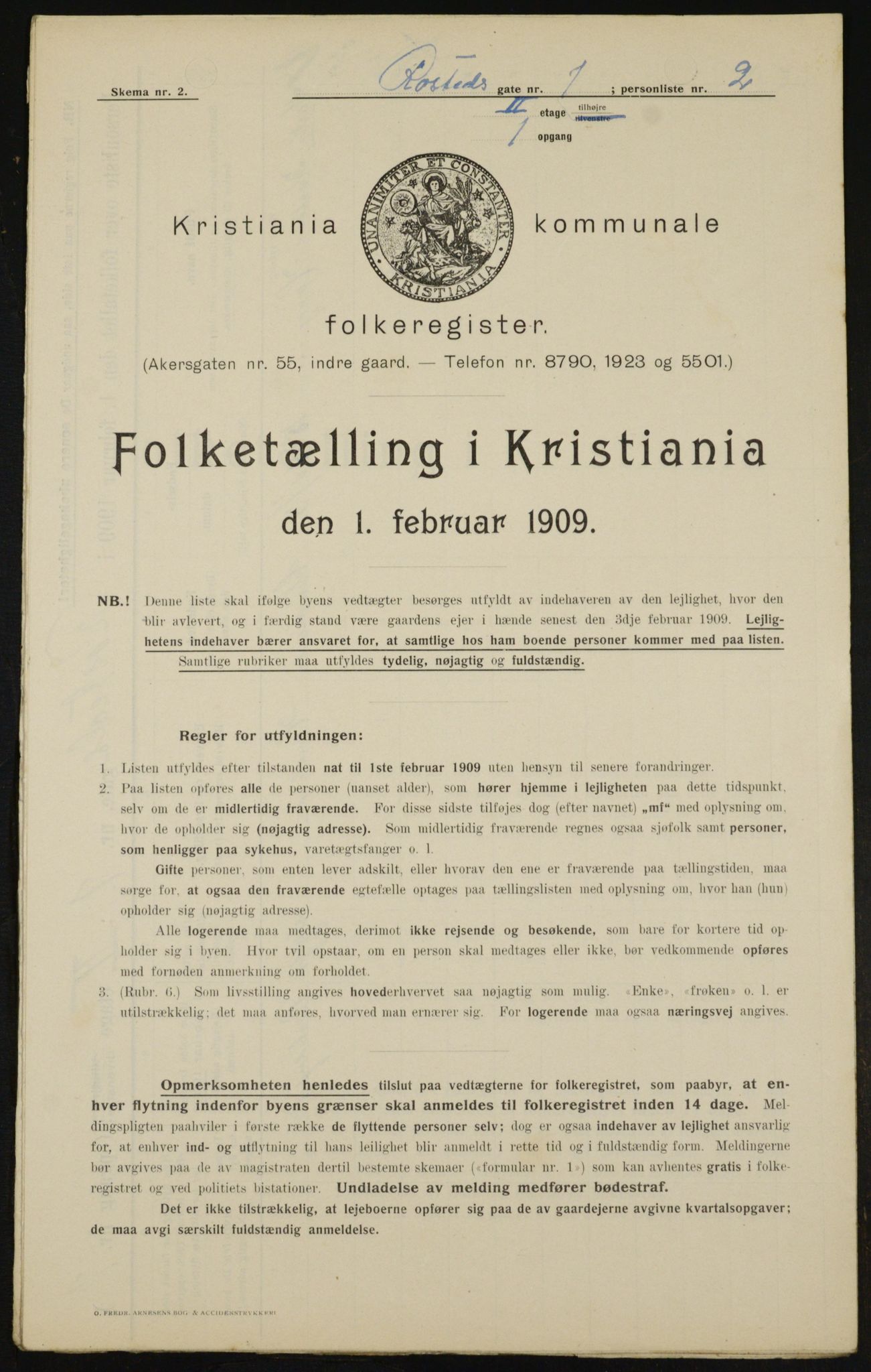 OBA, Municipal Census 1909 for Kristiania, 1909, p. 76307