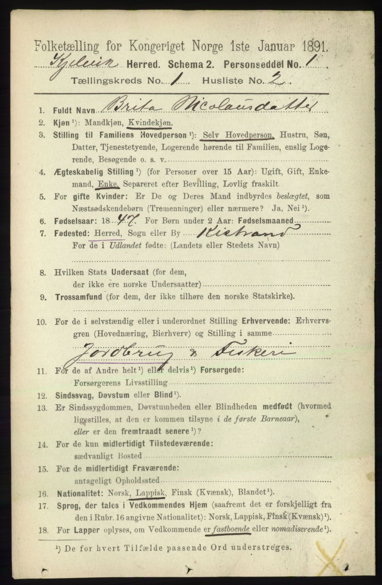 RA, 1891 census for 2019 Kjelvik, 1891, p. 44