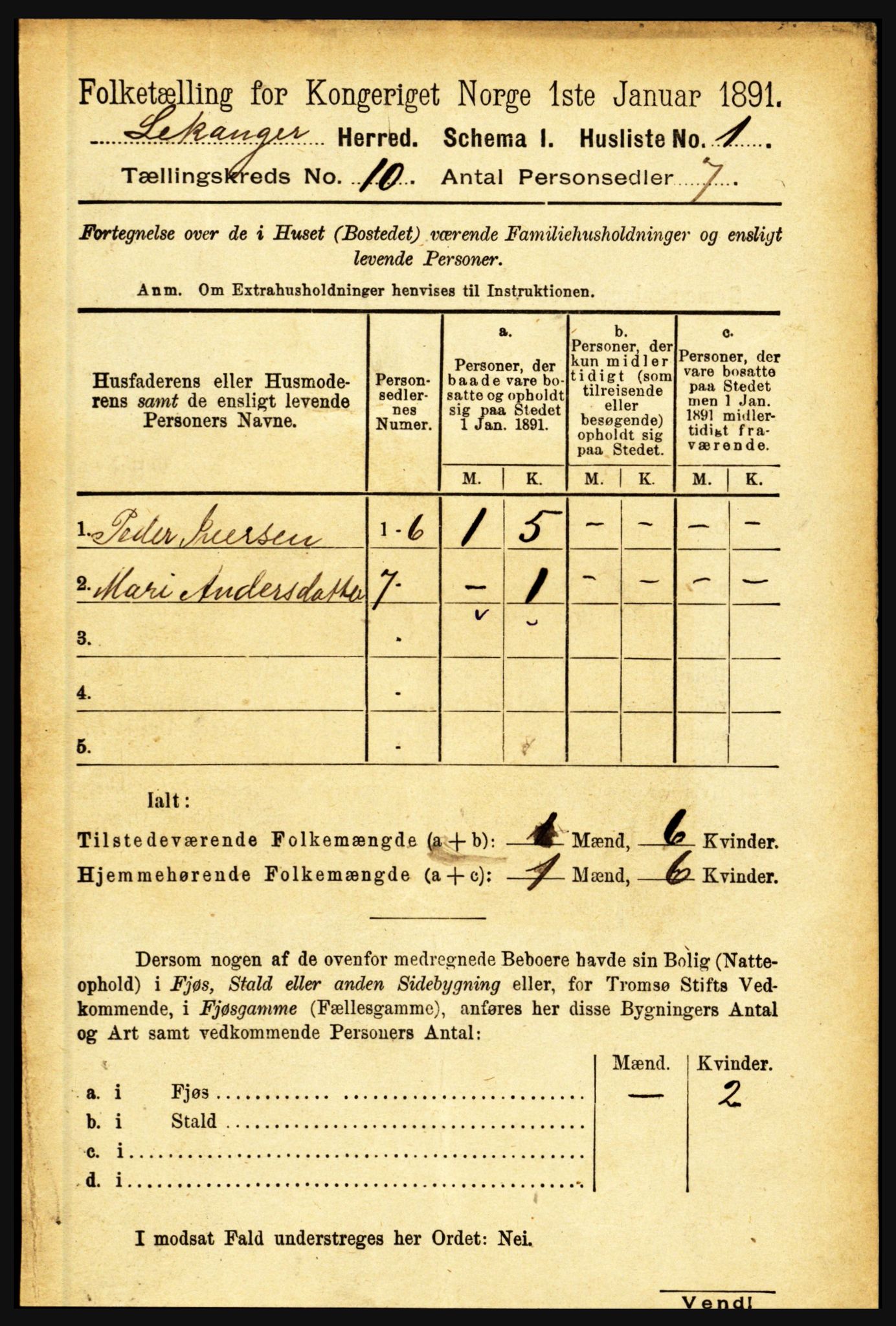 RA, 1891 census for 1419 Leikanger, 1891, p. 1789