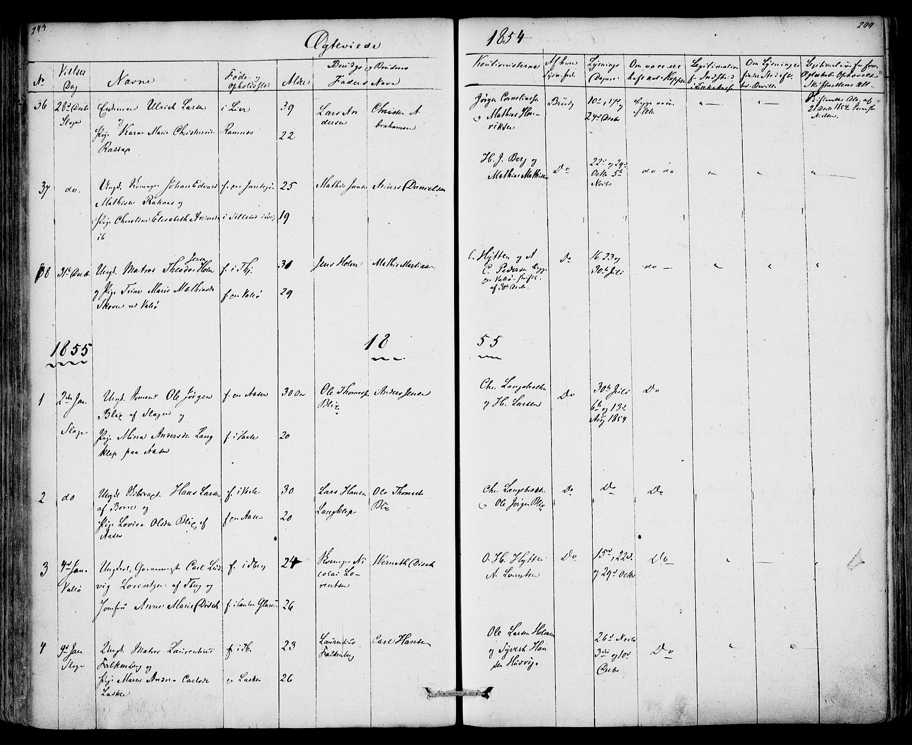 Sem kirkebøker, SAKO/A-5/F/Fa/L0006: Parish register (official) no. I 6, 1843-1855, p. 243-244