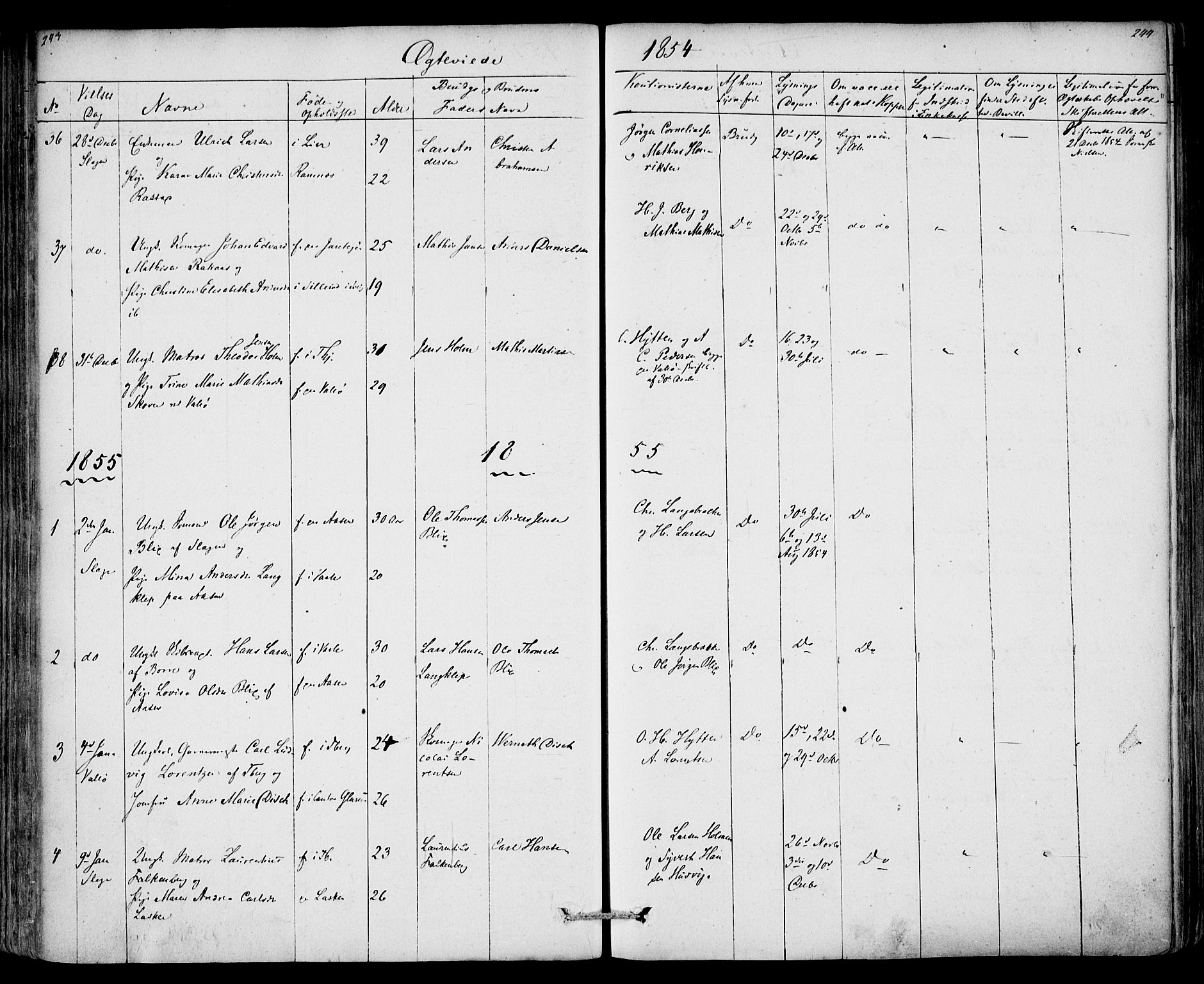 Sem kirkebøker, AV/SAKO-A-5/F/Fa/L0006: Parish register (official) no. I 6, 1843-1855, p. 243-244