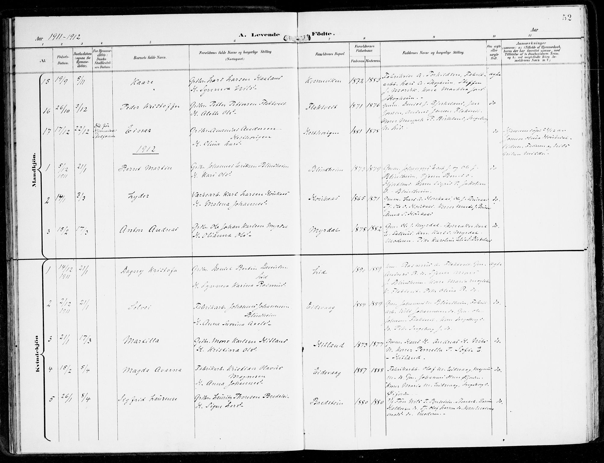 Hamre sokneprestembete, SAB/A-75501/H/Ha/Haa/Haad/L0002: Parish register (official) no. D 2, 1899-1916, p. 52