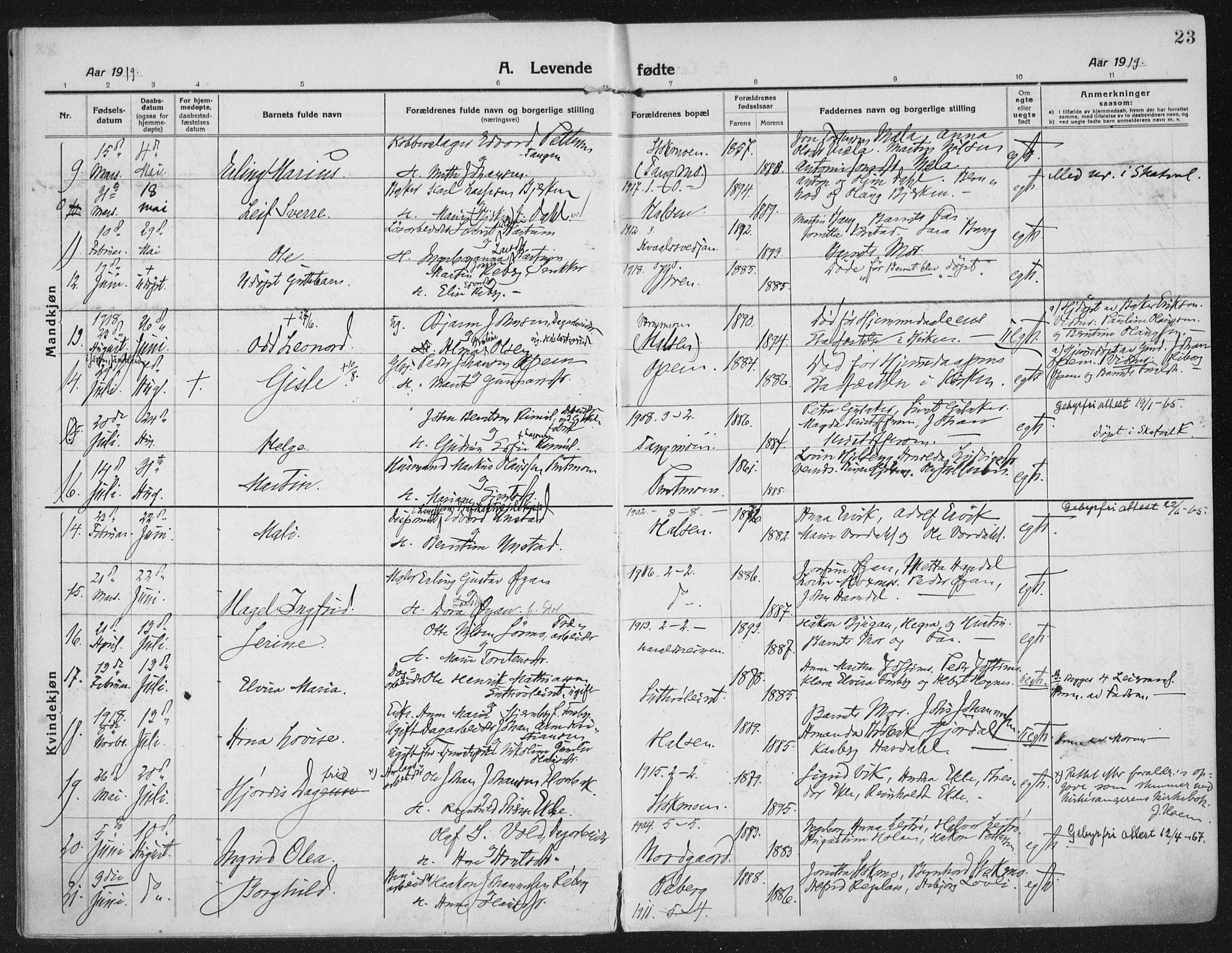 Ministerialprotokoller, klokkerbøker og fødselsregistre - Nord-Trøndelag, AV/SAT-A-1458/709/L0083: Parish register (official) no. 709A23, 1916-1928, p. 23