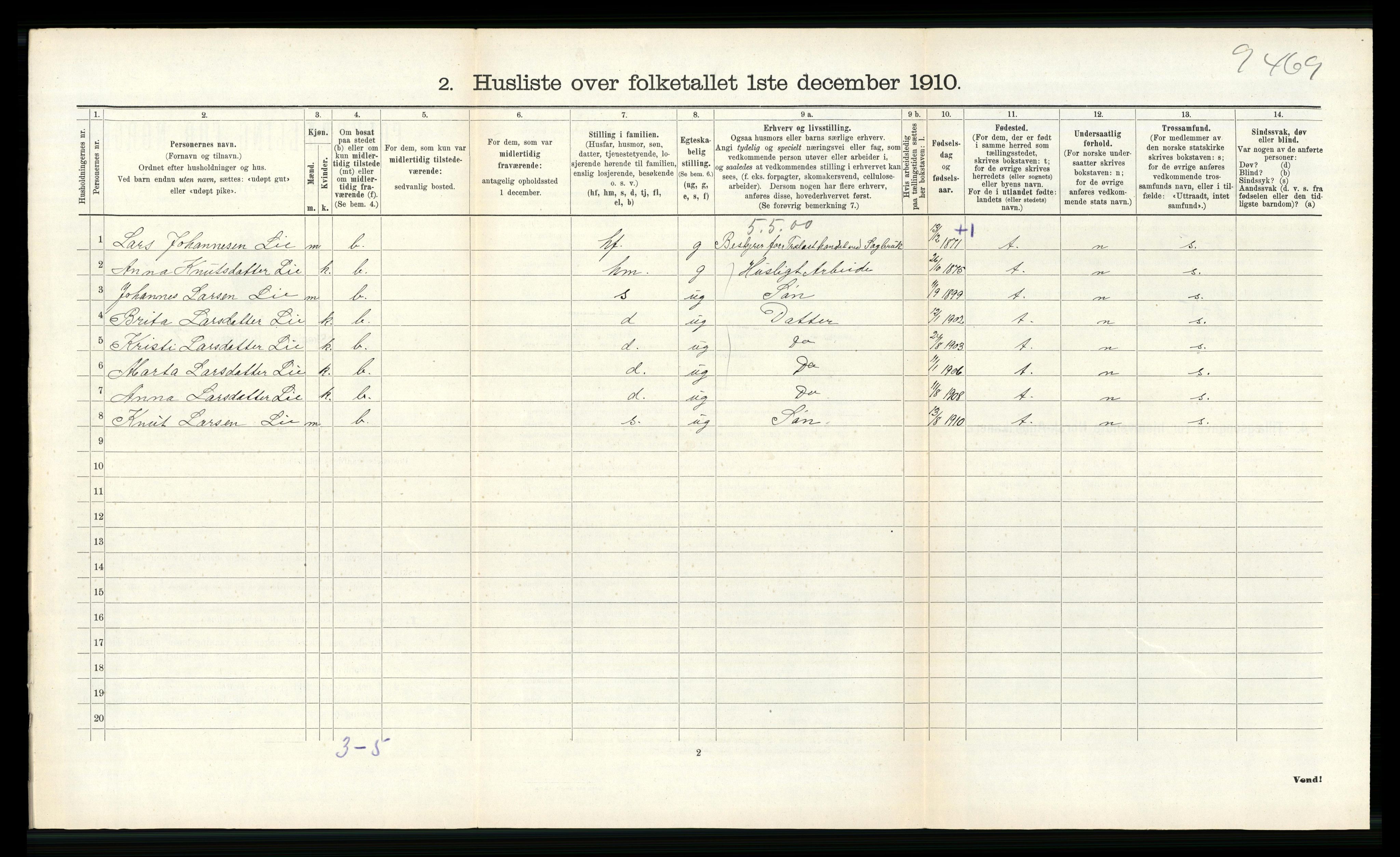 RA, 1910 census for Voss, 1910, p. 1961