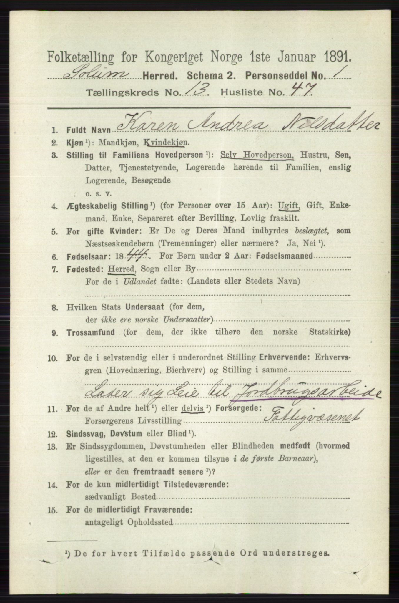 RA, 1891 census for 0818 Solum, 1891, p. 6289