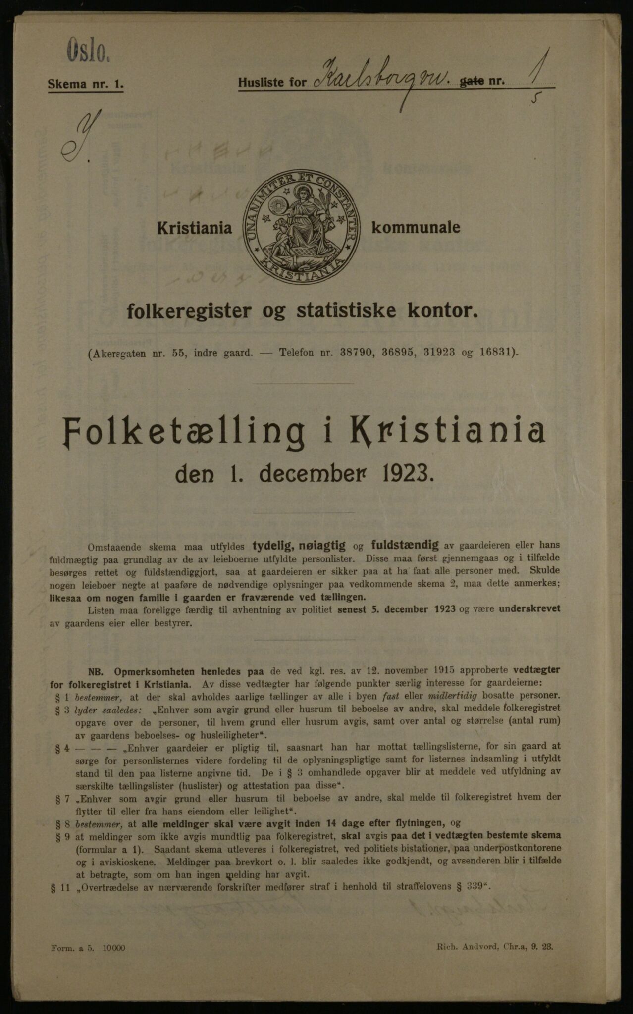 OBA, Municipal Census 1923 for Kristiania, 1923, p. 54589