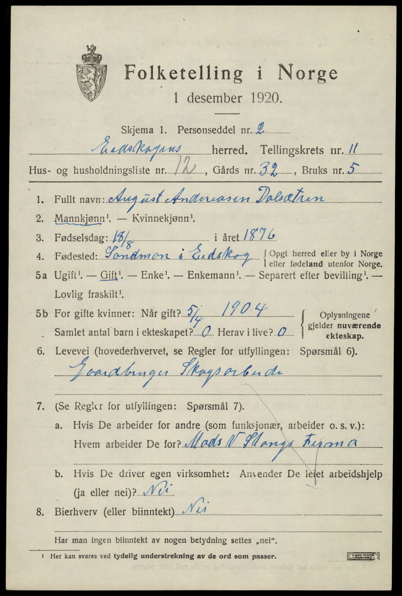 SAH, 1920 census for Eidskog, 1920, p. 11721