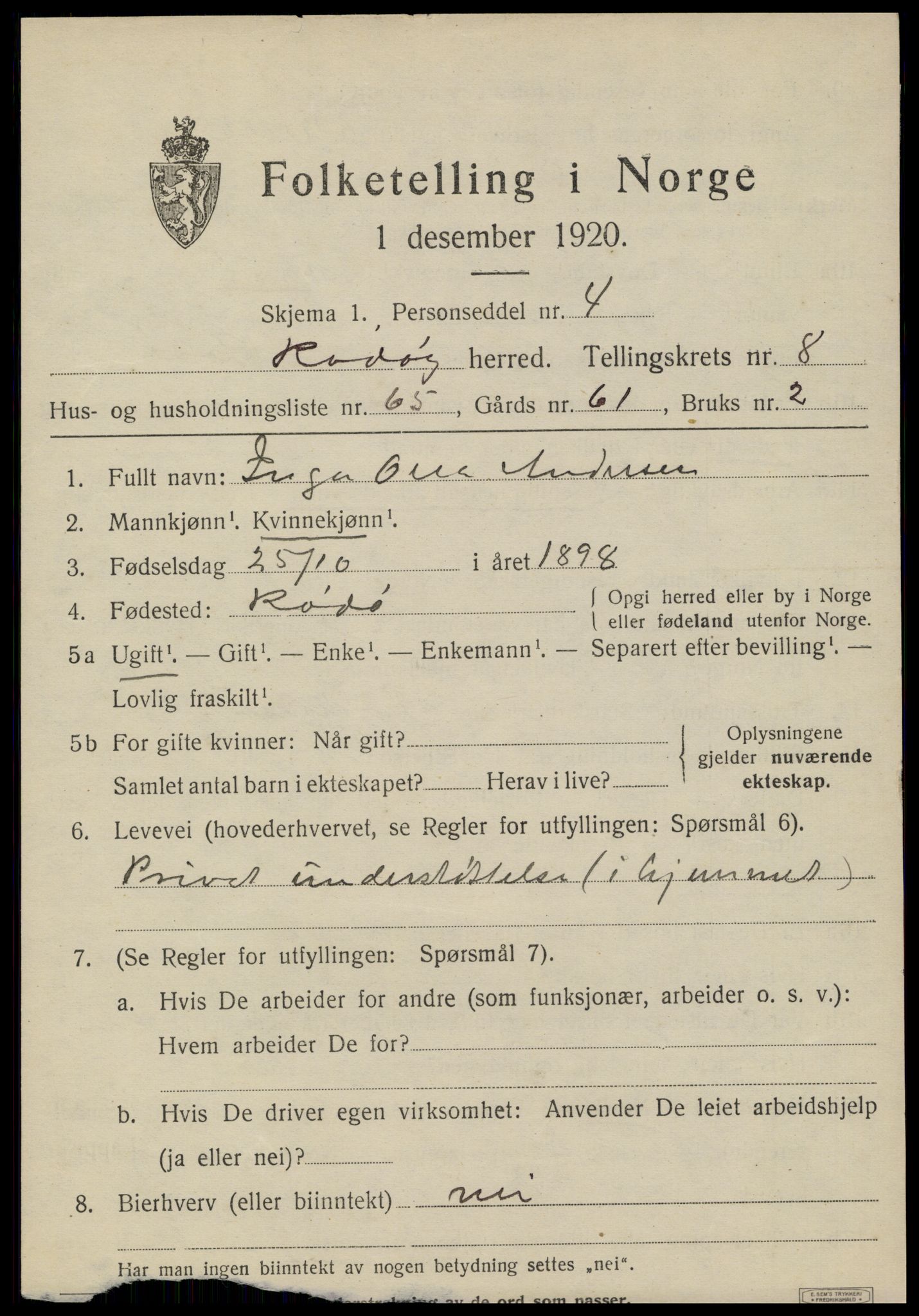 SAT, 1920 census for Rødøy, 1920, p. 5062