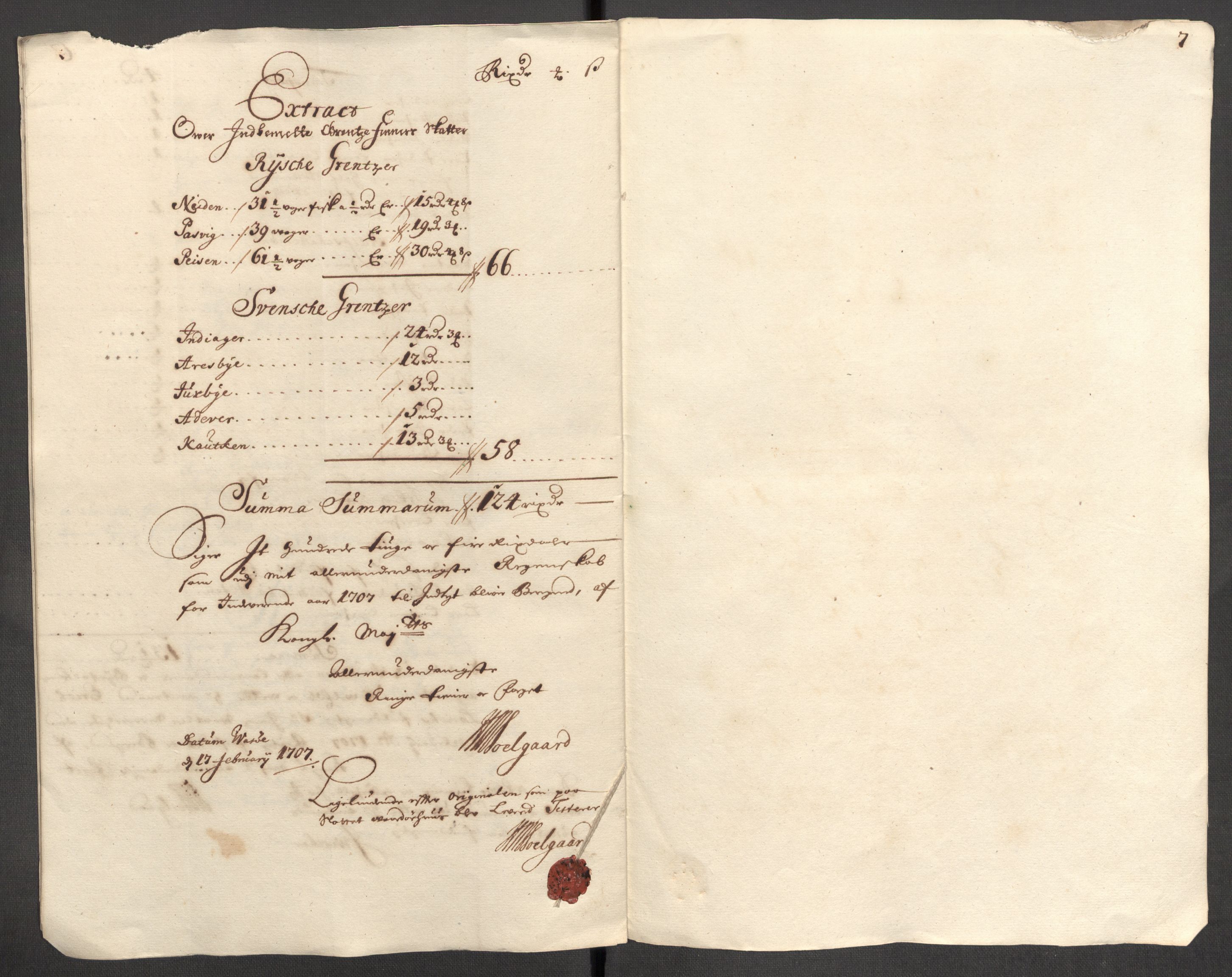 Rentekammeret inntil 1814, Reviderte regnskaper, Fogderegnskap, AV/RA-EA-4092/R69/L4854: Fogderegnskap Finnmark/Vardøhus, 1707-1708, p. 18