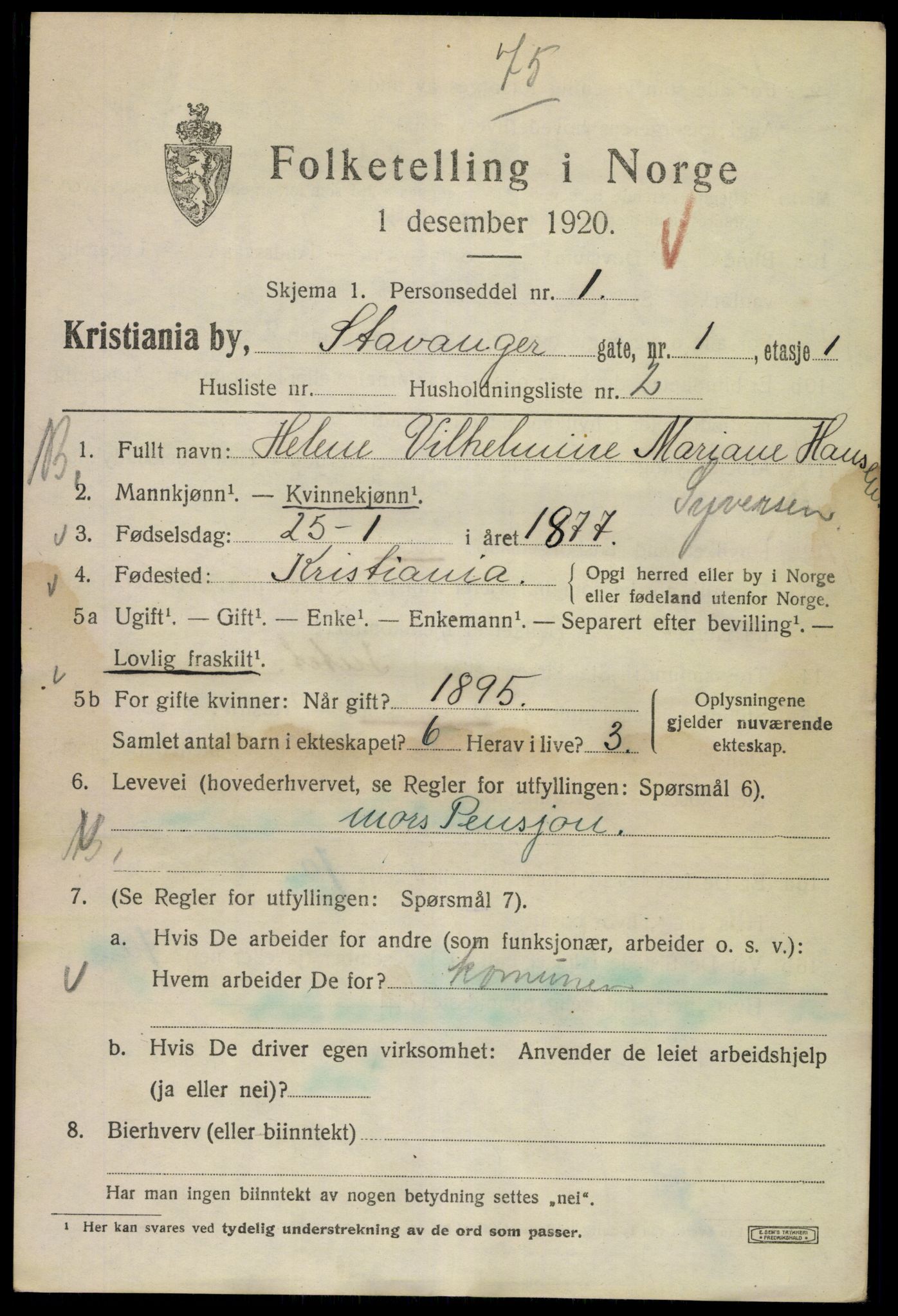 SAO, 1920 census for Kristiania, 1920, p. 536211