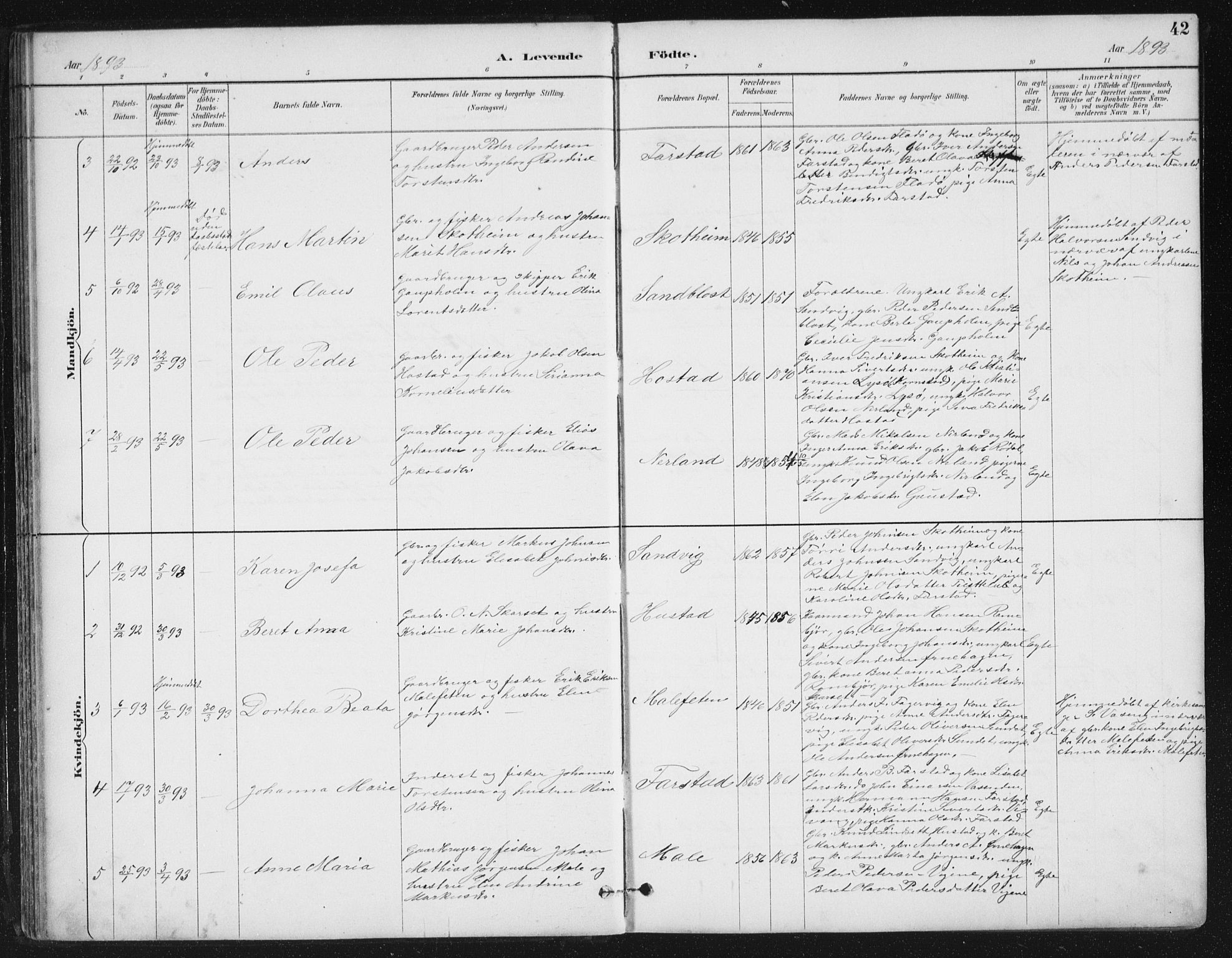 Ministerialprotokoller, klokkerbøker og fødselsregistre - Møre og Romsdal, AV/SAT-A-1454/567/L0783: Parish register (copy) no. 567C03, 1887-1903, p. 42