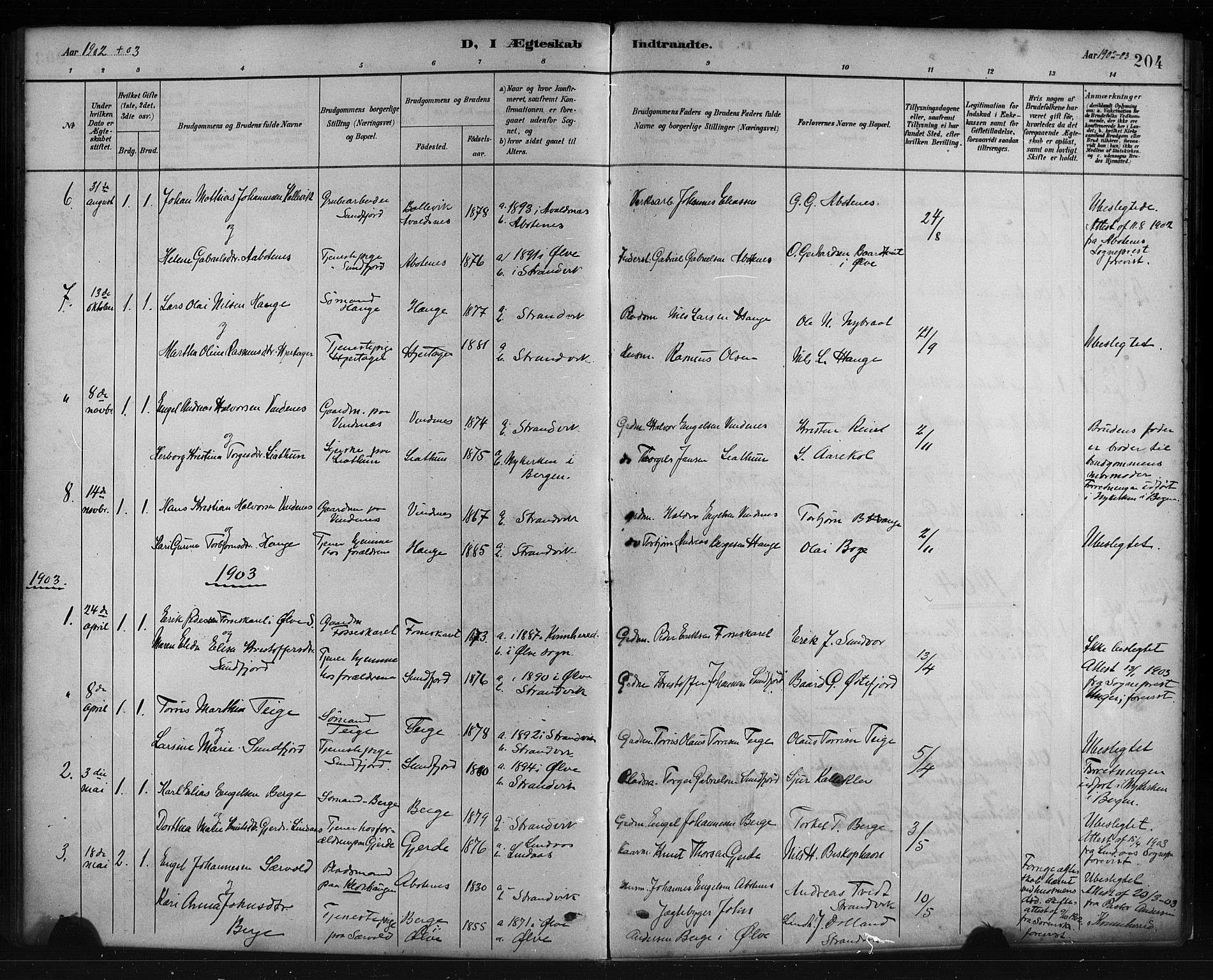 Fusa sokneprestembete, SAB/A-75401/H/Hab: Parish register (copy) no. C 2, 1886-1926, p. 204
