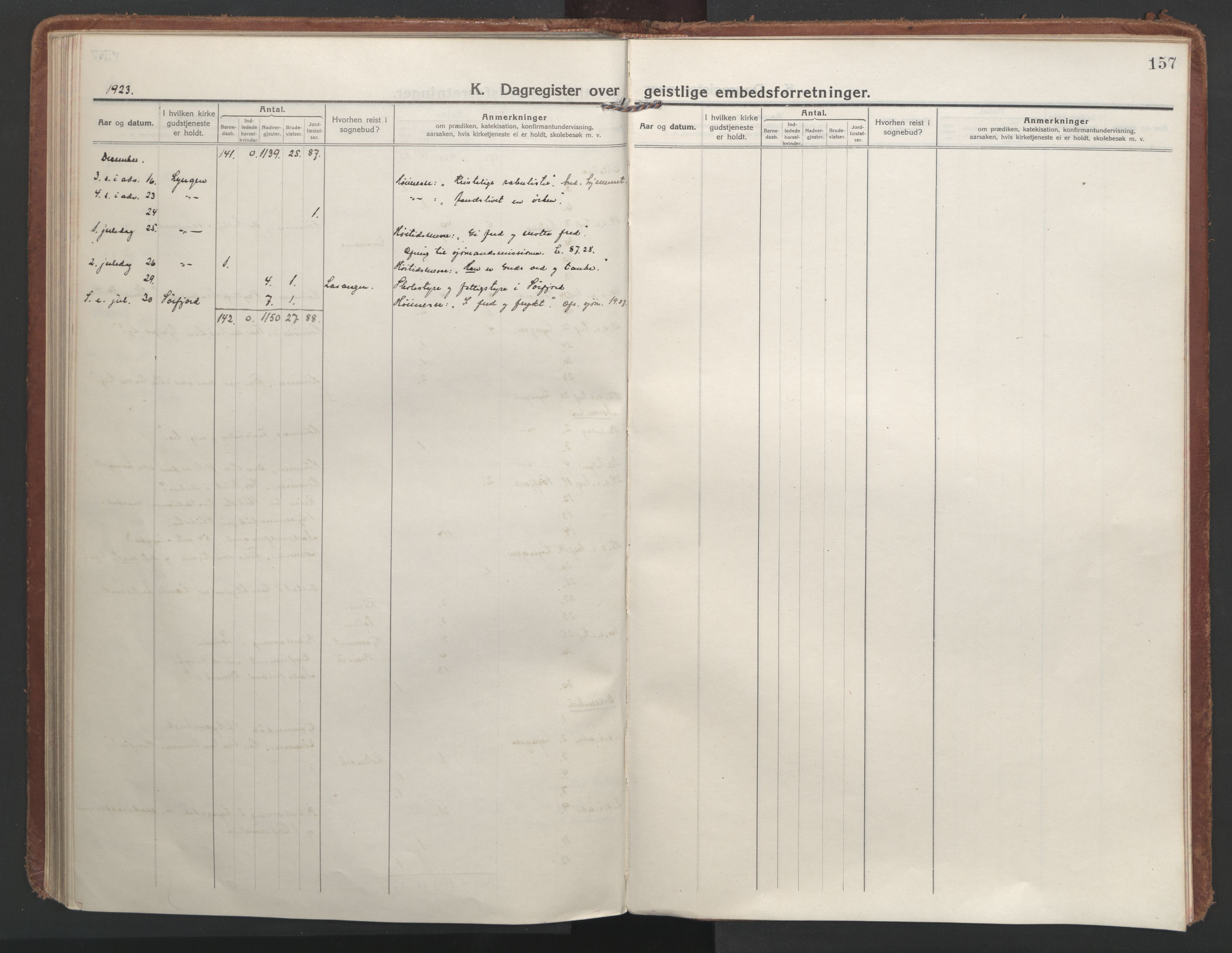 Lyngen sokneprestembete, AV/SATØ-S-1289/H/He/Hea/L0013kirke: Parish register (official) no. 13, 1914-1923, p. 157